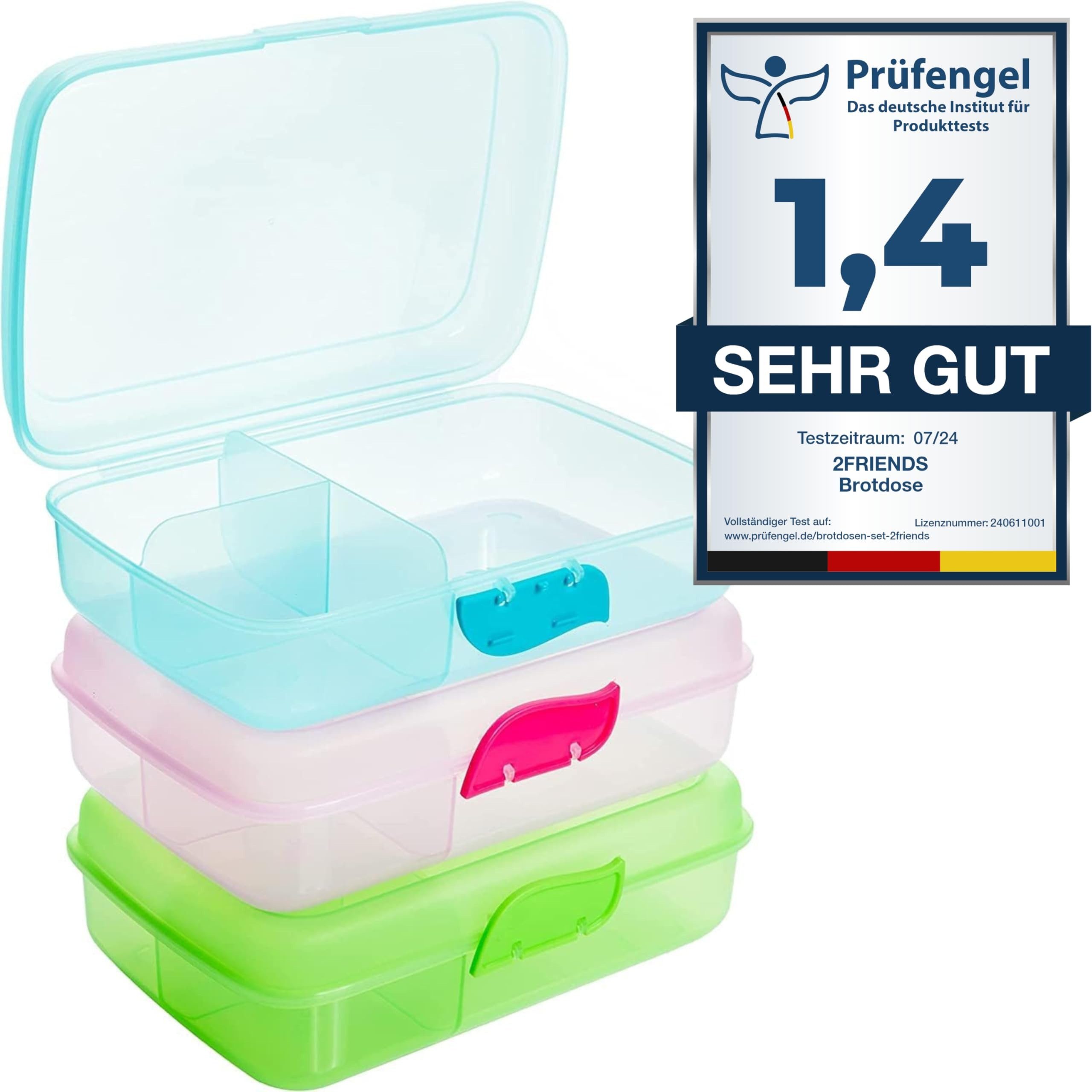 Centi Lunchbox Lunchbox mit Fächern für Kinder, 3 Farben, Kunststoff, (3er-Set)