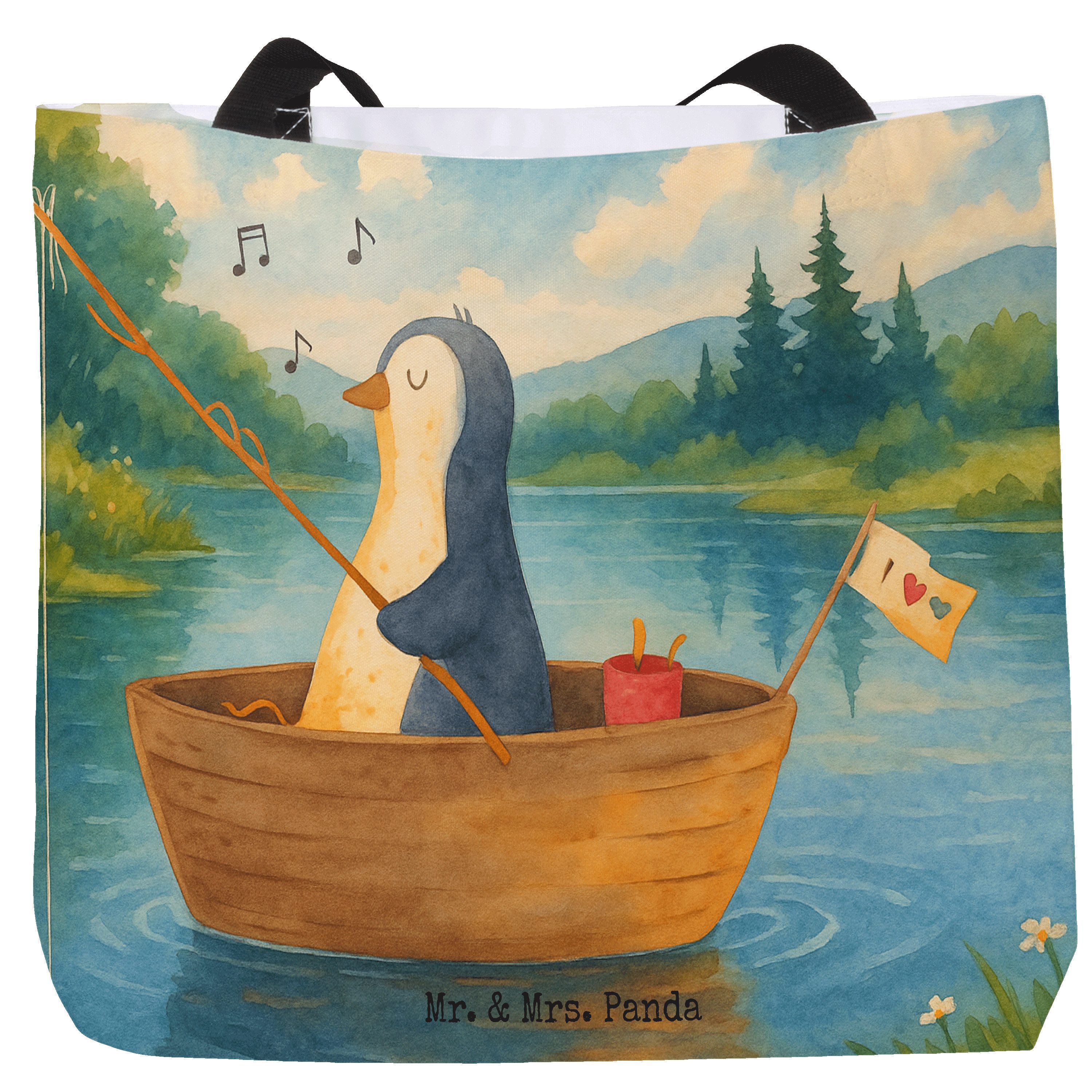 Shopper Pinguin Angelboot Design, Einkaufstasche, Weiß, Tote Bag, Optimistisc