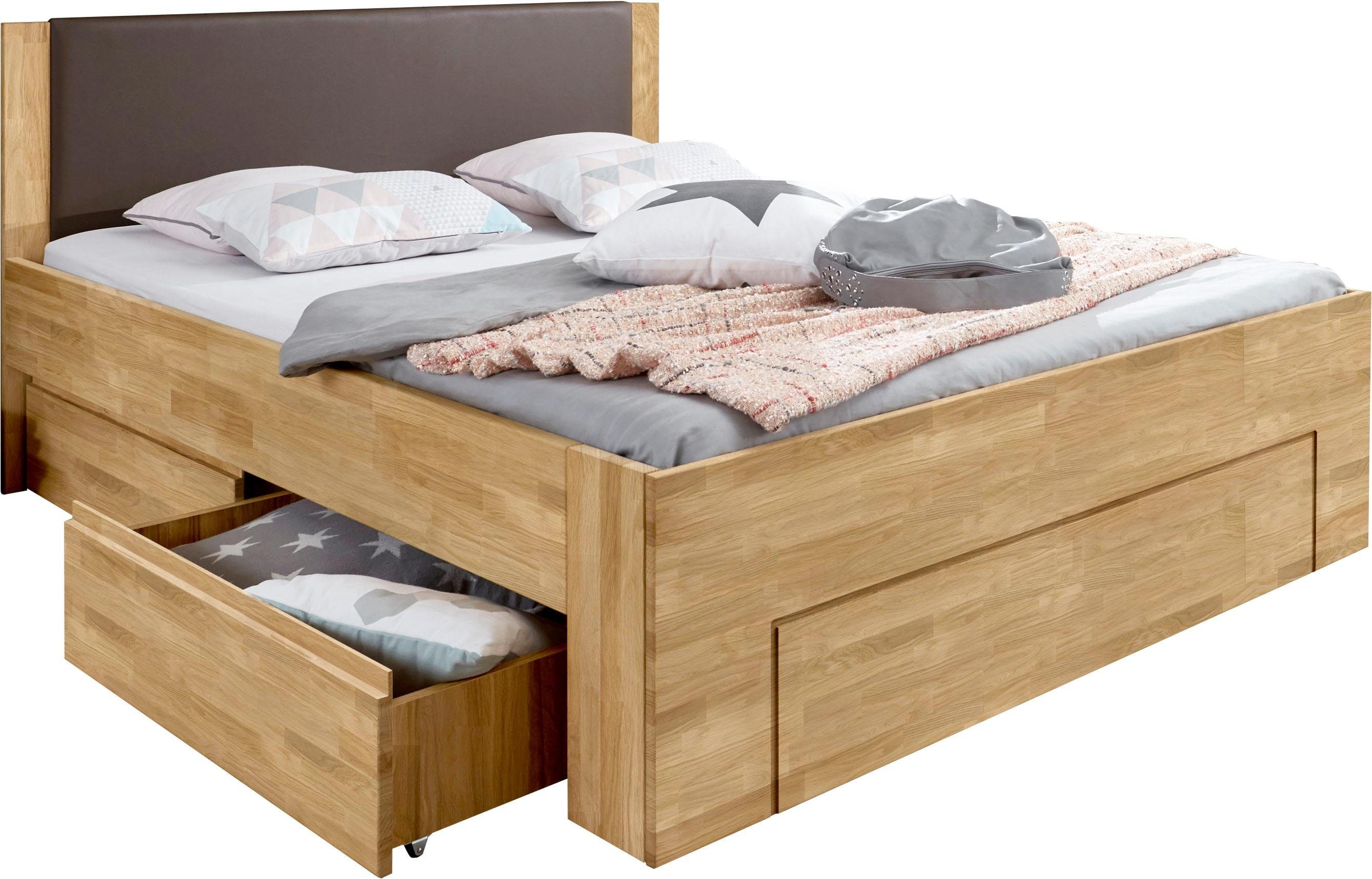 OTTO home Stauraumbett Bernett, aus massiver Buche, mit Stauraumschubladen