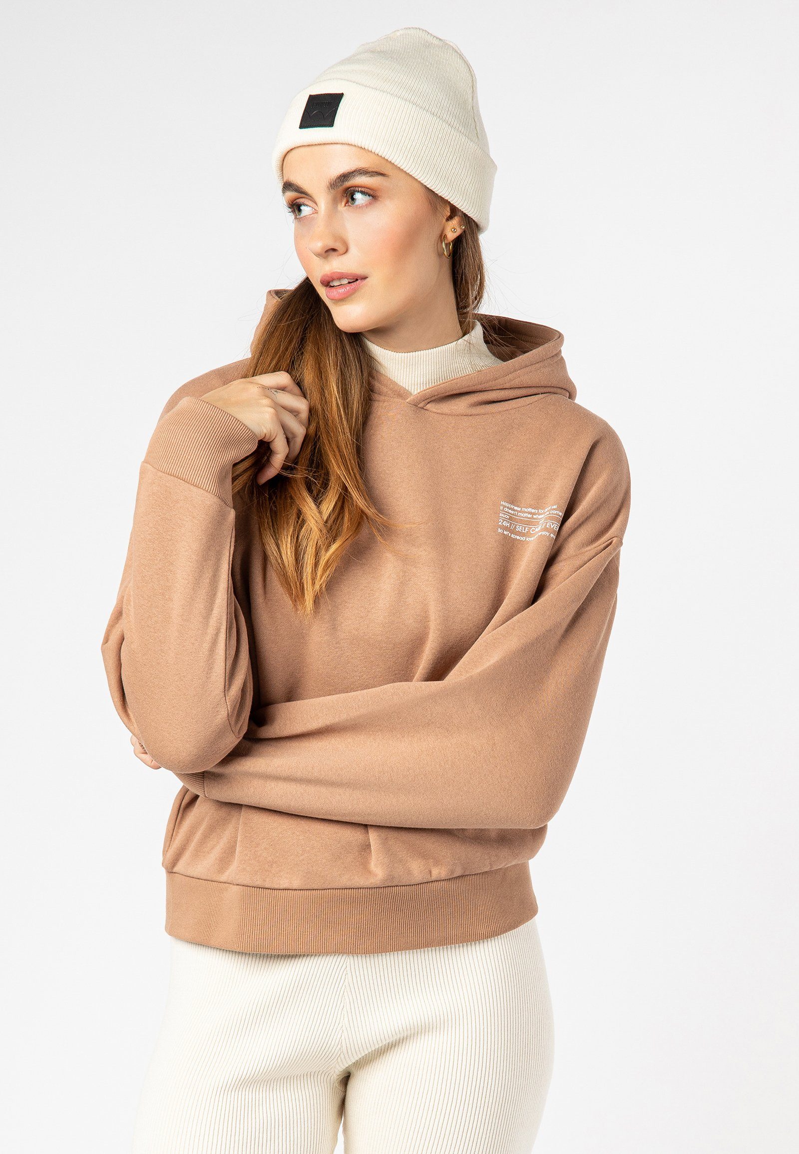 brown Hoodie SUBLEVEL Kapuzenpullover Mini-Print