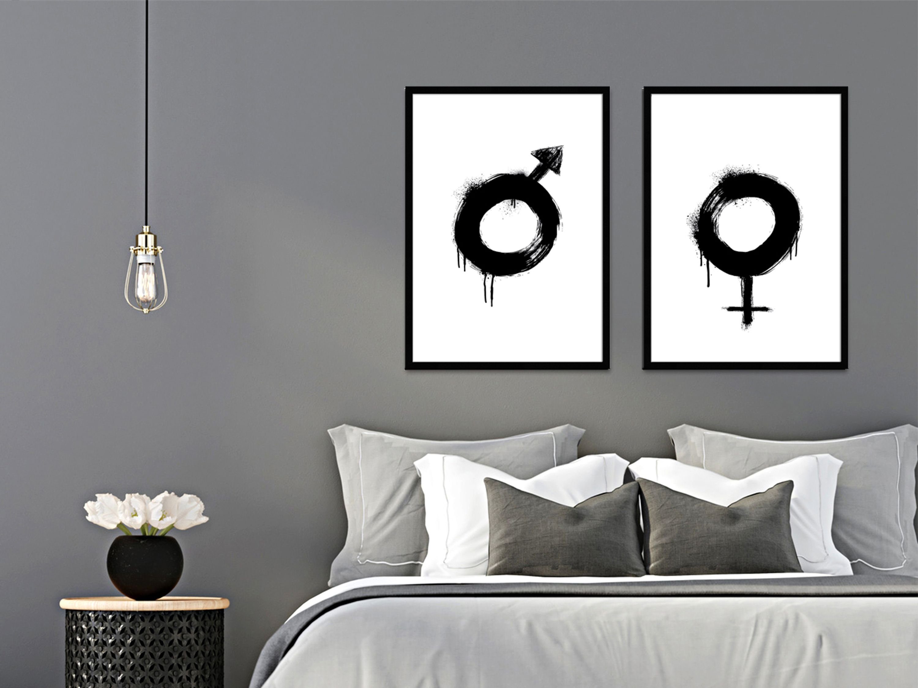 Mehrteilige Bilder Bilder Set Schlafzimmer mit Rahmen Schlafzimmerbild Deko schwarz weiß