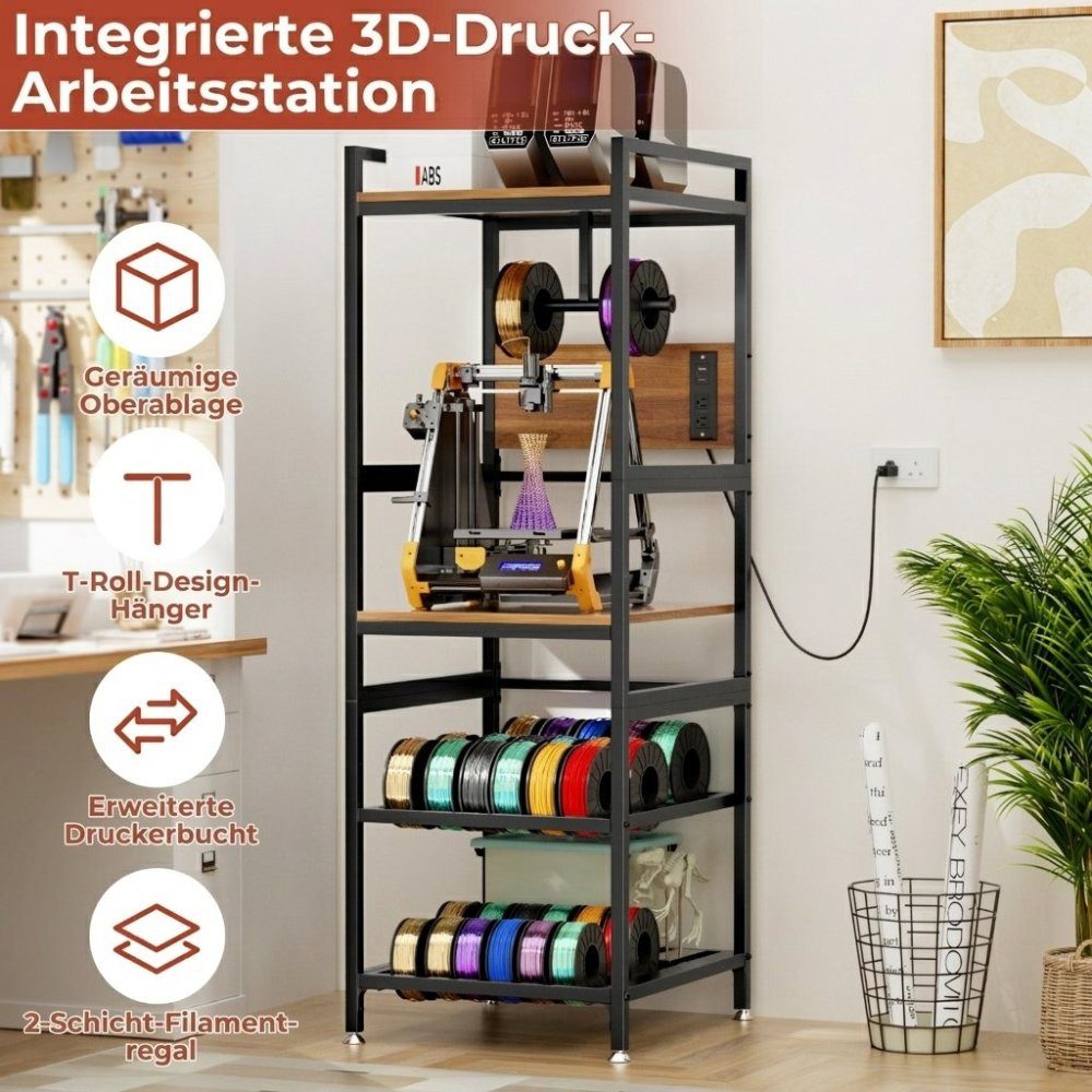 BBG Standhalterung 3D-Druckerständer mit Filamenthalter & Stromanschluss, (Metall 161 cm hoch, stabile 3D Drucker Workstation mit Regal, T-Spulenhalter, Aufbewahrungssystem für Werkstatt & Zuhause)