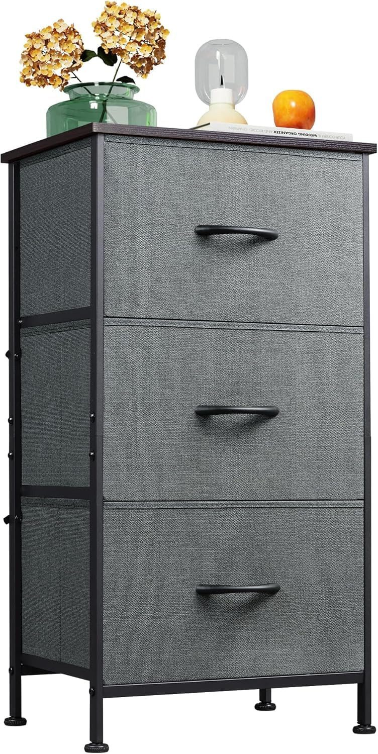 WLIVE Kommode mit 3 Stoffschubladen, Schubladenschrank mit Holzplatte & Metallrahmen, Aufbewahrungsschrank für Schlafzimmer, Wohnzimmer & Flur