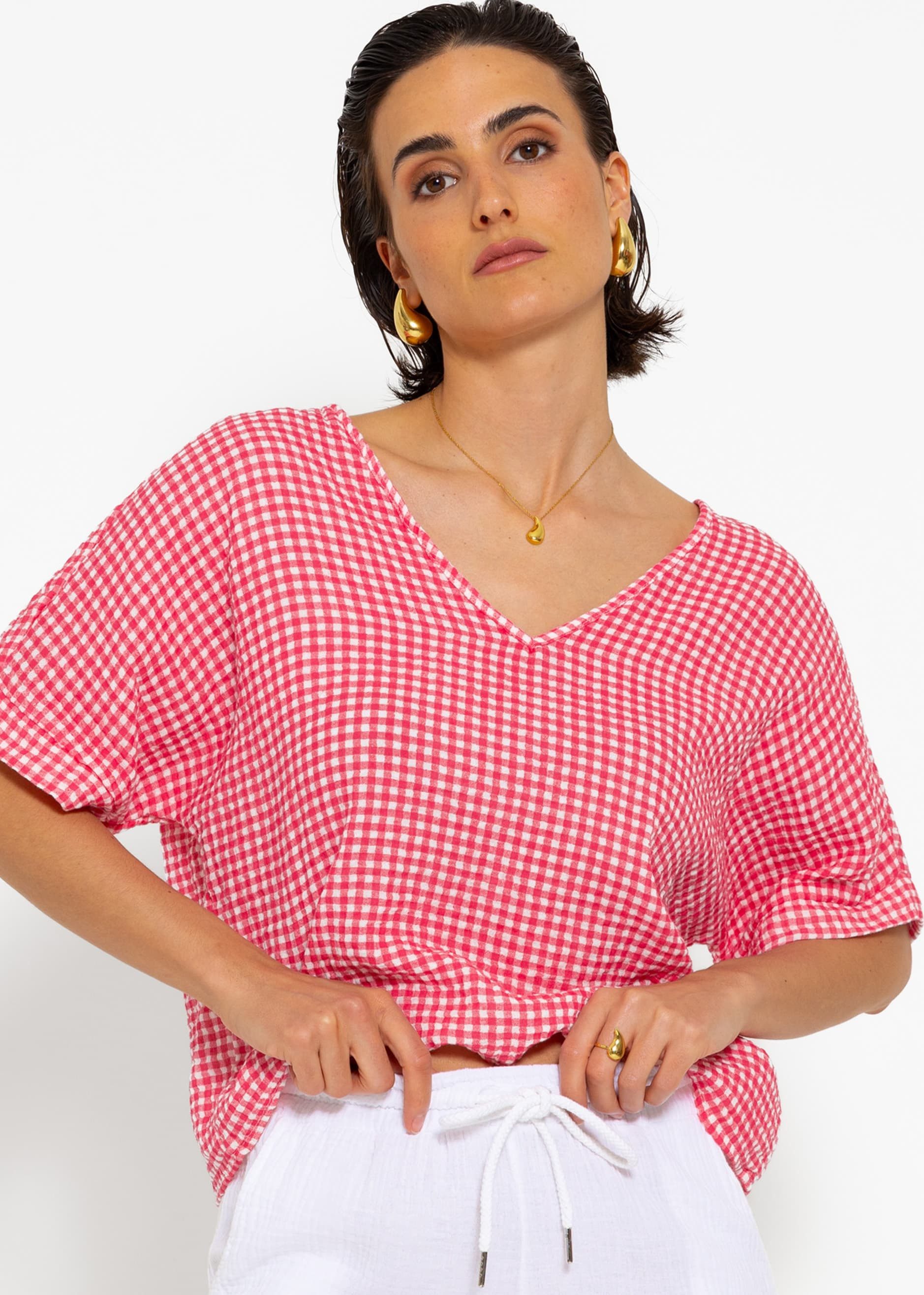 SASSYCLASSY Kurzarmshirt Musselin Shirt mit kurzen günstig online kaufen