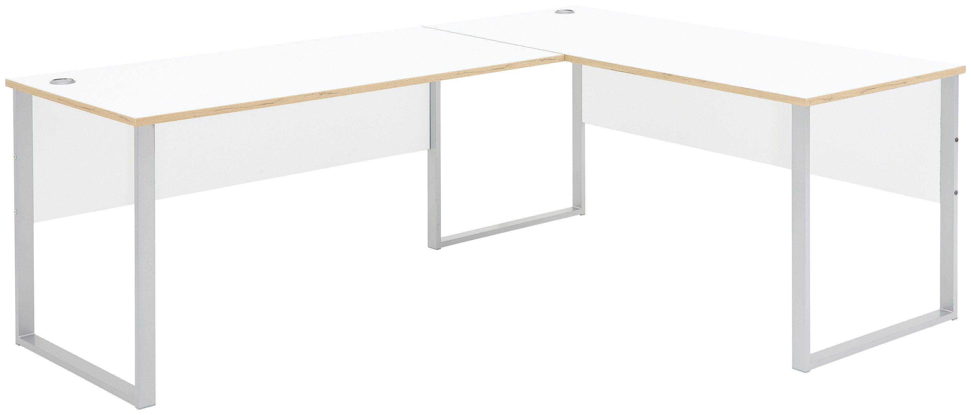 freiraum Eckschreibtisch Memphis, in Weiß / Artisan / silber - 223x77x170 (BxHxT)