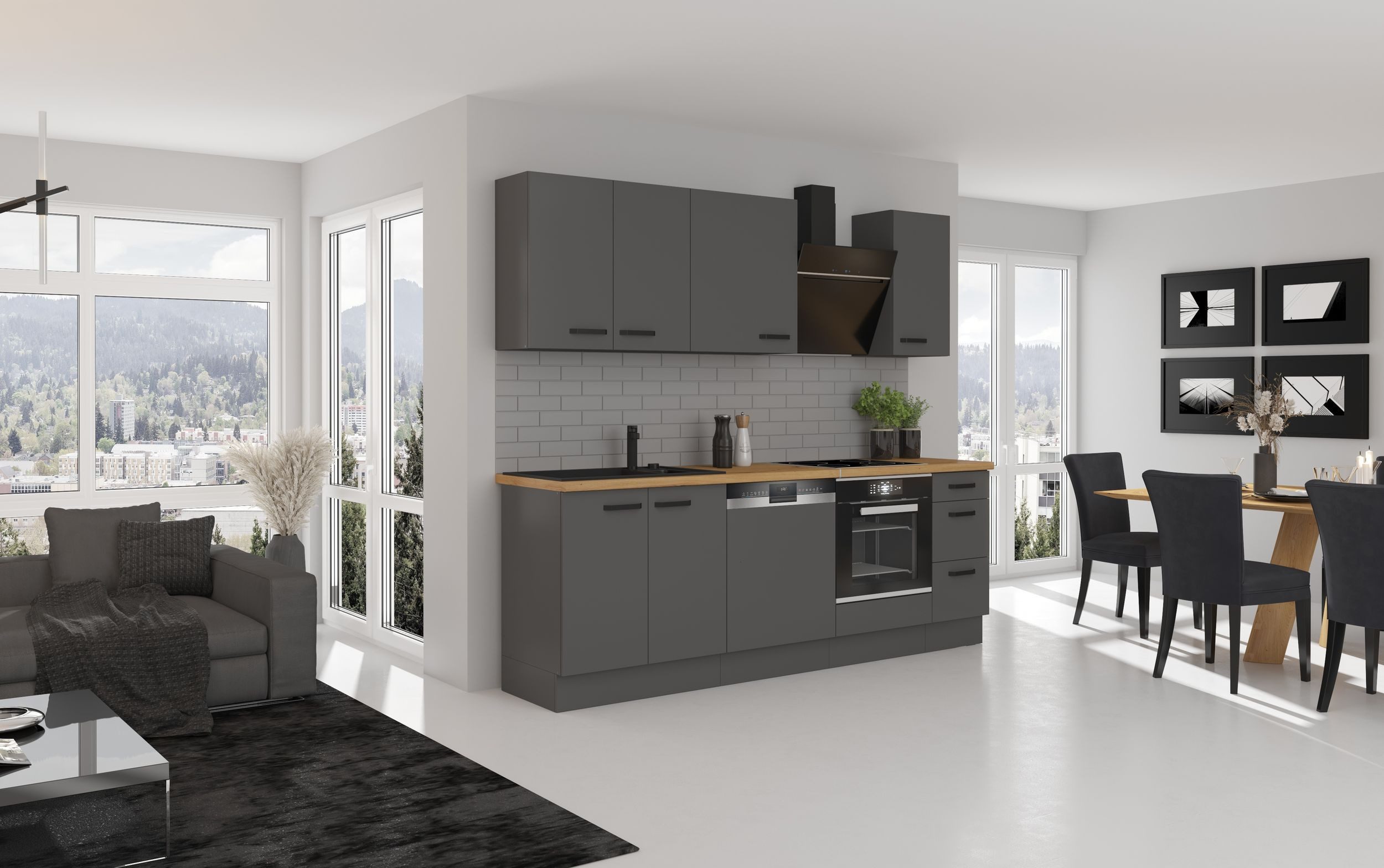 Küchen-Preisbombe Küchenzeile NESSA Basic 240 cm Küchenzeile Küchenblock Ei günstig online kaufen