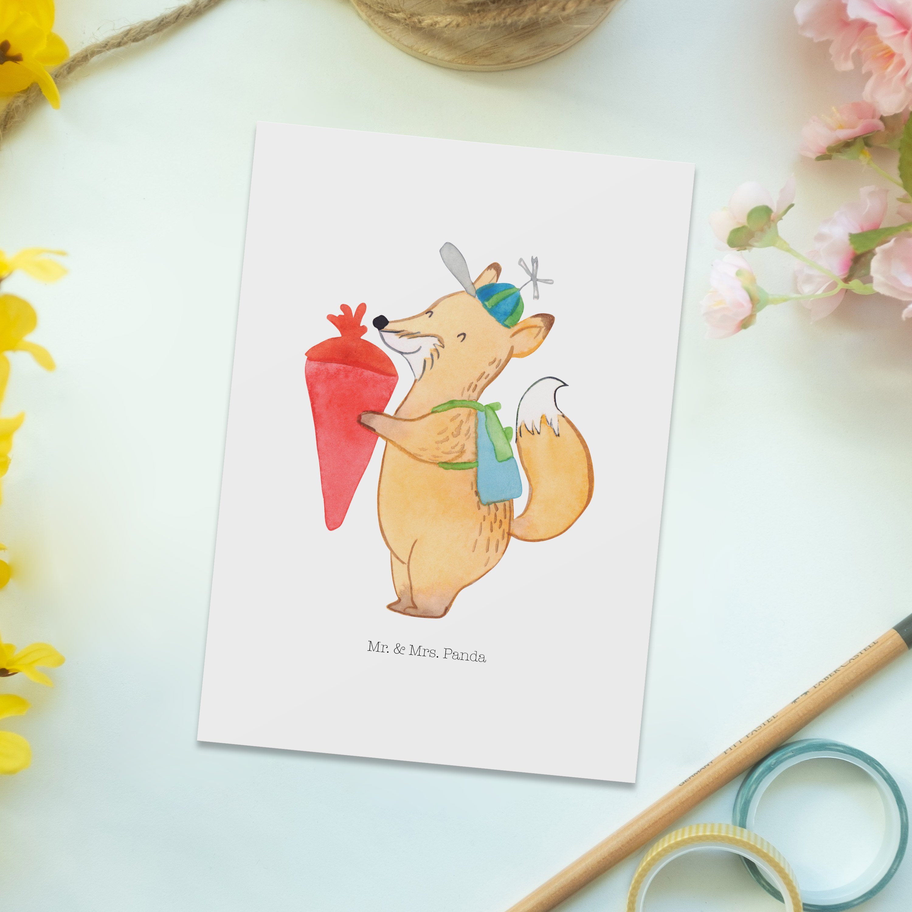 Mr. & Mrs. Panda Postkarte lustige Sprüch - Fuchs Weiß Karte, Geschenk, Dankeskarte, - Schulkind