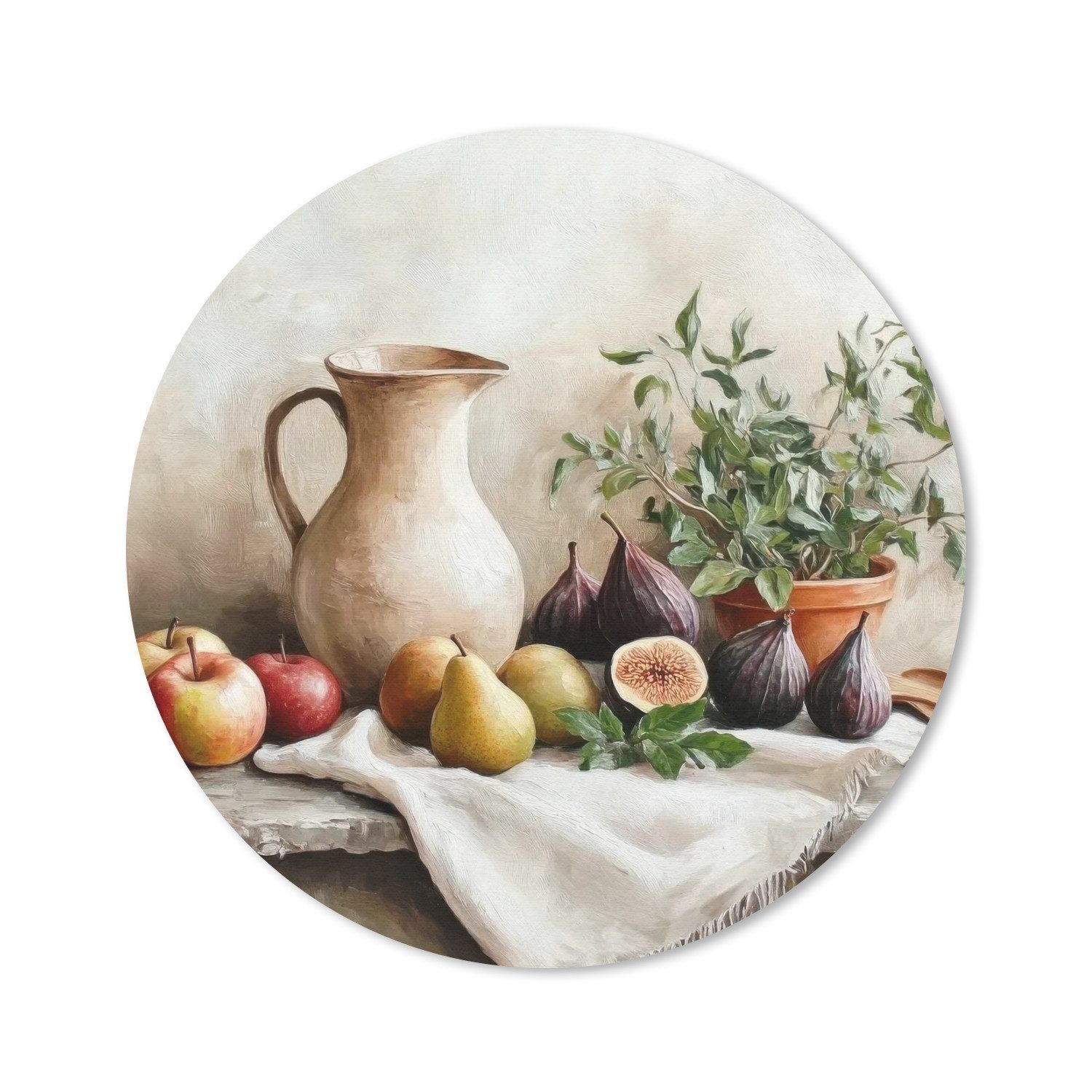 MuchoWow Mauspad Obst - Kräuter - Ländlich (1-St), Büro für Tastatur und Maus, Mousepad Gaming, Rund 20x20 cm