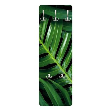 Bilderdepot24 Garderobenpaneel grün Botanik Tropisch Tropische Blätter Philodendron Design (ausgefallenes Flur Wandpaneel mit Garderobenhaken Kleiderhaken hängend), moderne Wandgarderobe - Flurgarderobe im schmalen Hakenpaneel Design