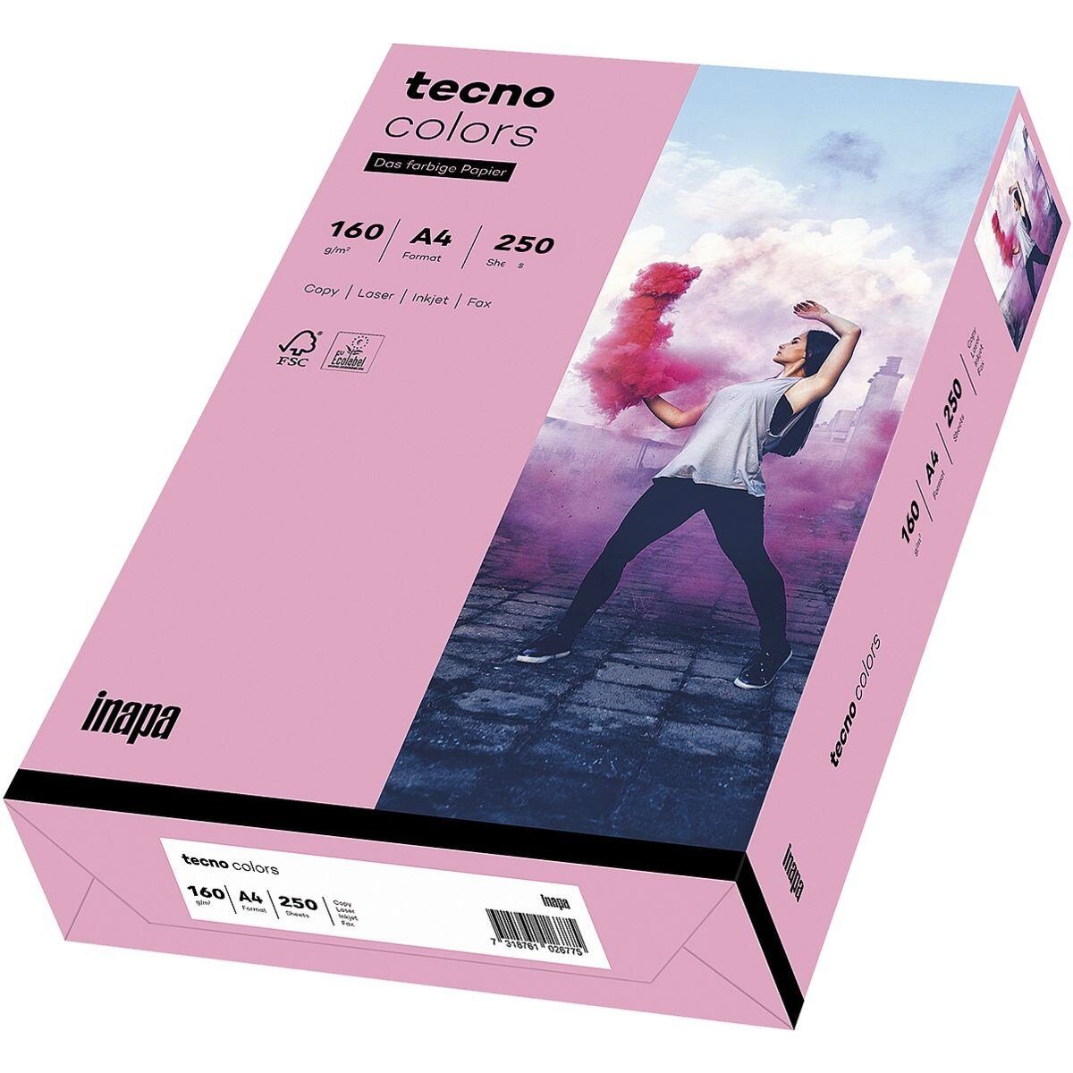 rosa und A4, 160 g/m², Colors, Drucker- Rainbow Format Blatt Kopierpapier DIN Pastellfarben, 250 Inapa / tecno tecno
