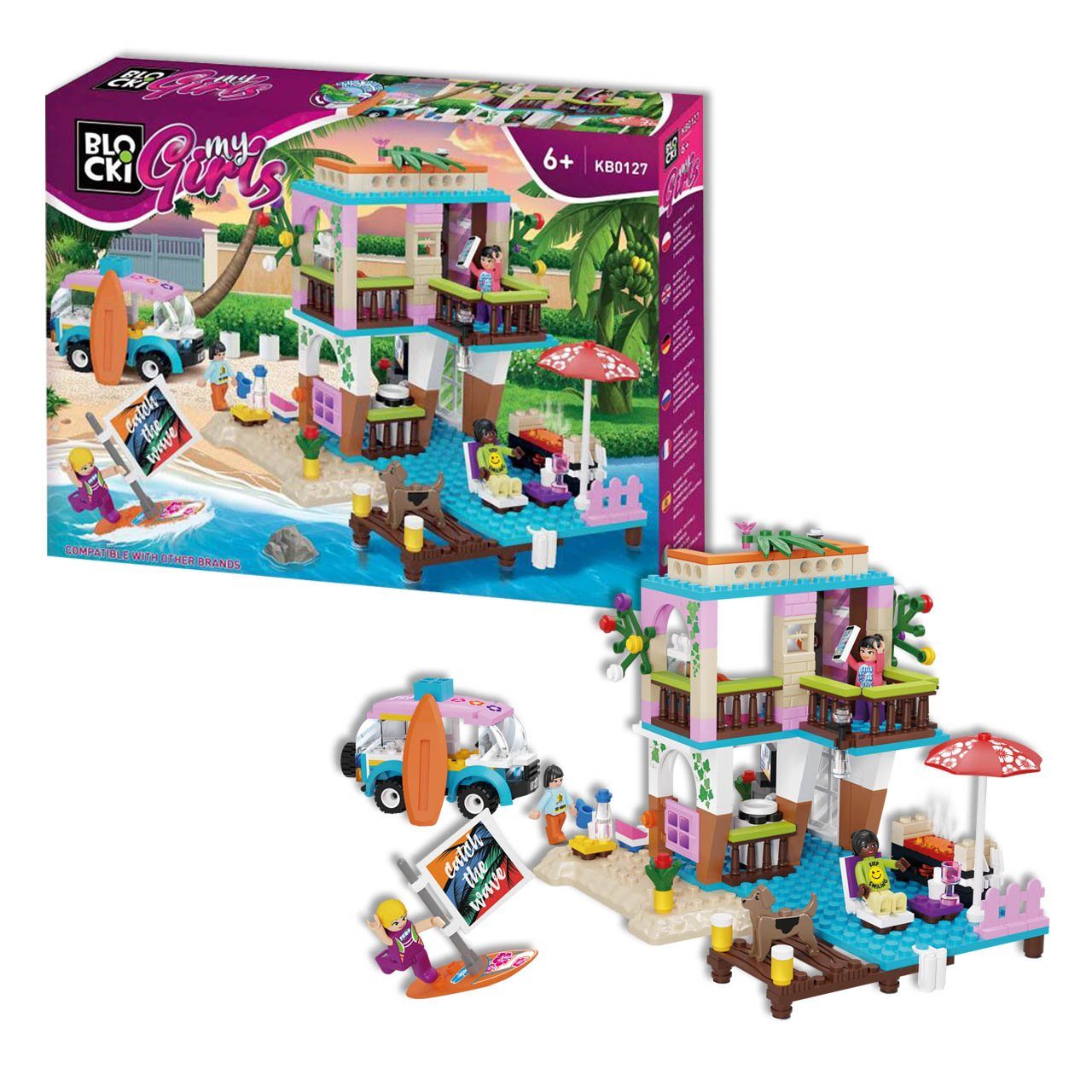 Blocki BLOCKI MyGirls Mädchen Strandhaus Sommer Blöcke Bausatz Spielzeug Konstruktions-Spielset