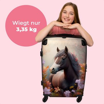 NoBoringSuitcases.com© Koffer Pferd - Blumen - Natur - Lila - Tiere 67x43x25cm, 4 Rollen, Mittelgroßer Koffer für Mädchen, Kinder Trolley