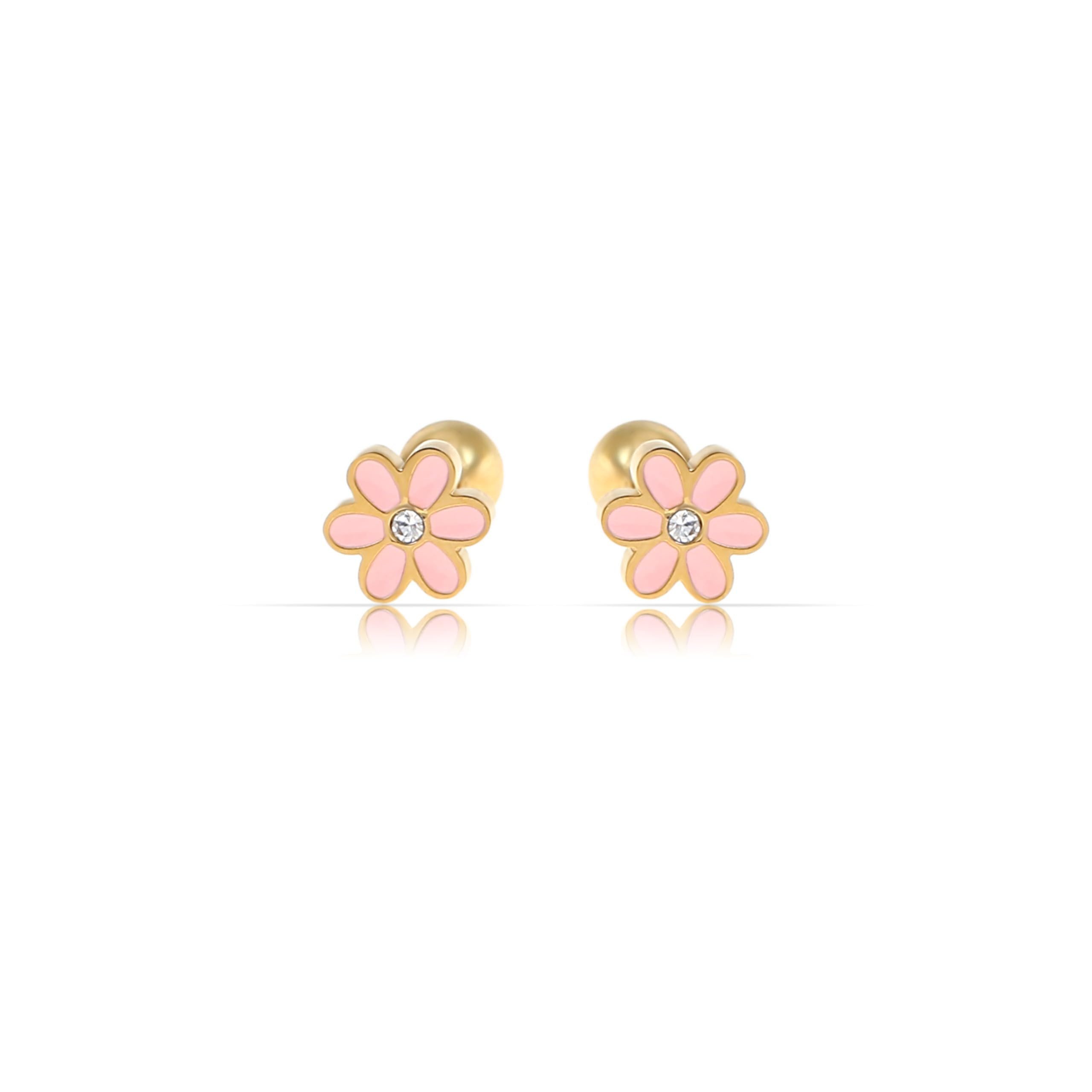 Made by Nami Ohrring-Set Blumen Edelstahl Ohrringe Vergoldet Geschenke für Frauen, Wasserfester Schmuck Rosa