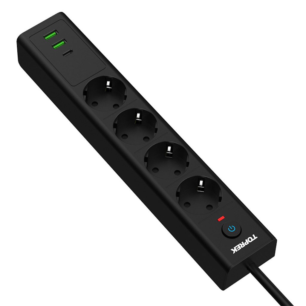 KUPU Mehrfachsteckdose mit 2 USB-A &1 USB-C Mehrfachsteckdose 4-fach (Ein- / Ausschalter, USB-Anschlüsse, Переключательbeleuchtung, Überlastungsschutz), Wandmontage