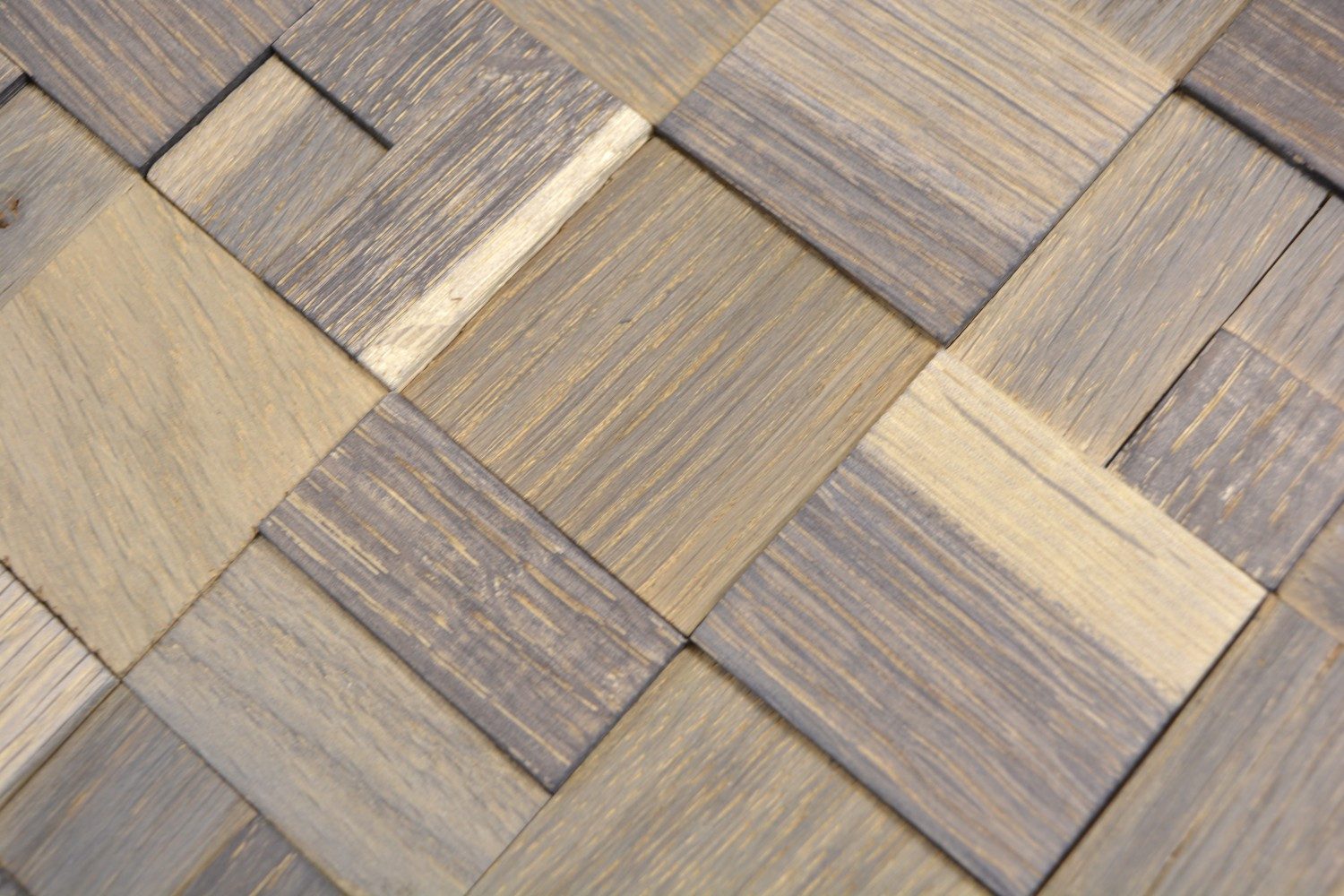 Thumbnail - Mosani Mosaikfliesen selbstklebend Holzmosaik nussbraun 3D Holzwand Küche