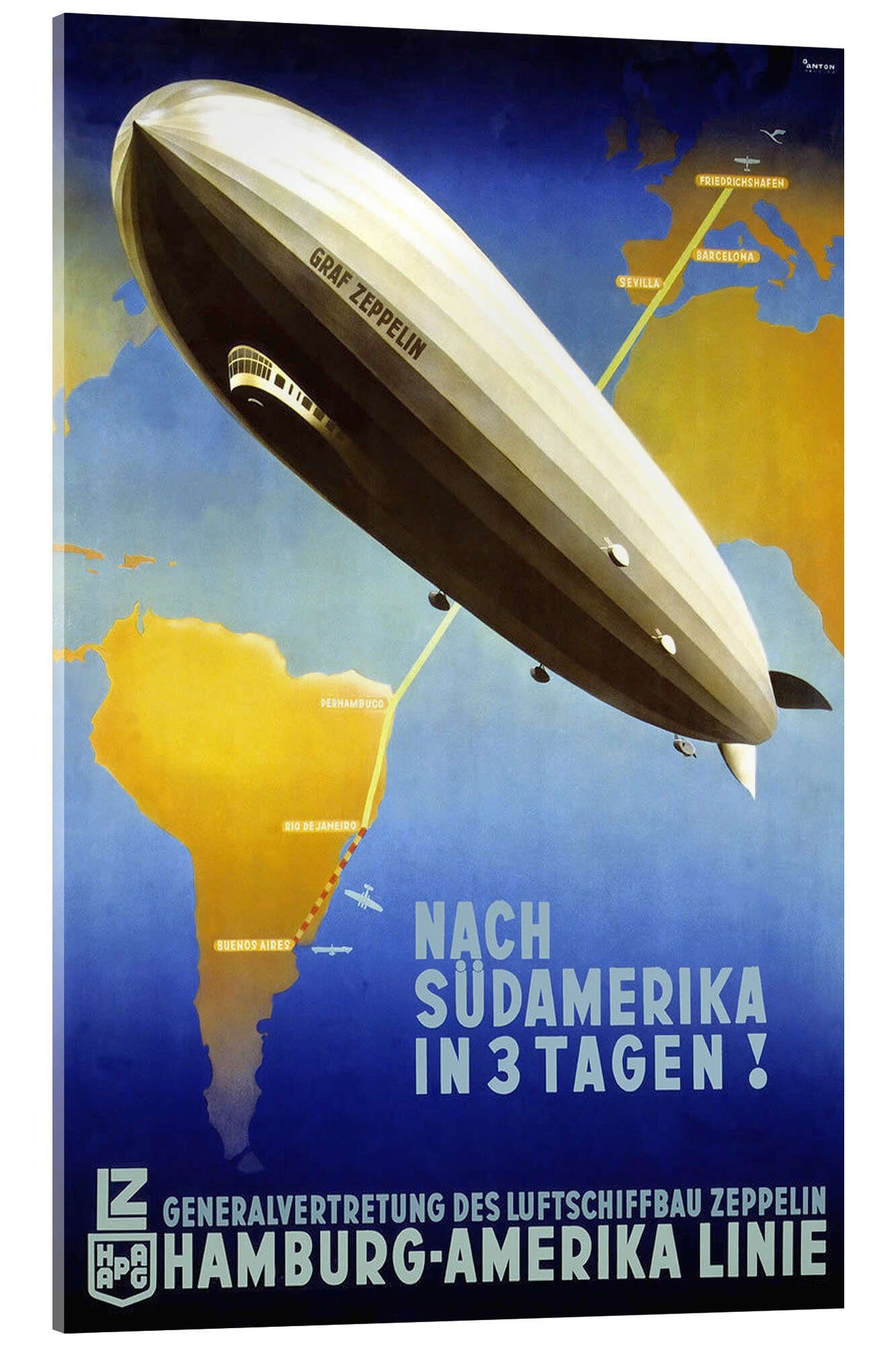 Posterlounge Acrylglasbild Vintage Travel Collection, Hamburg Amerika Linie – Graf Zeppelin, Vintage Malerei