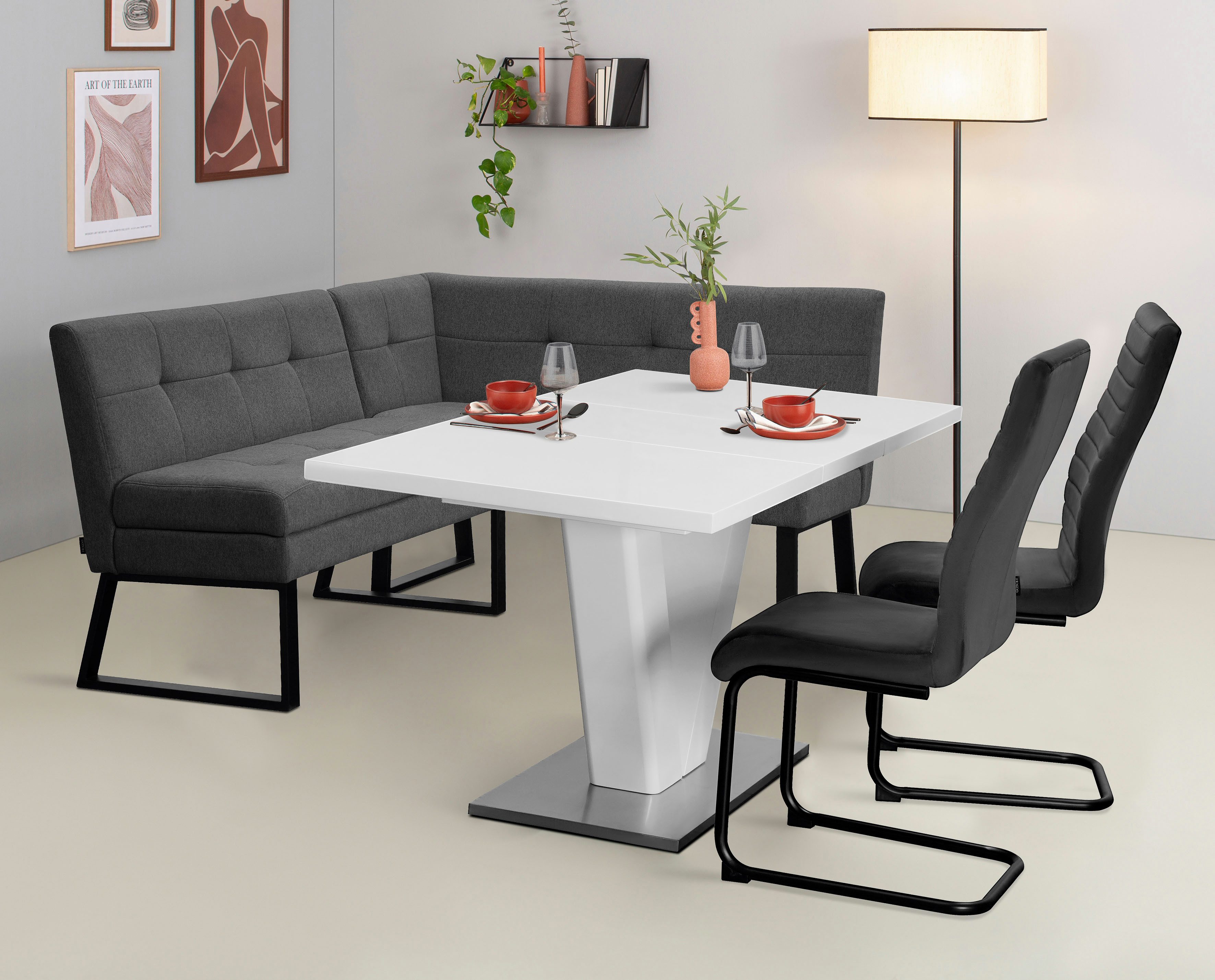 OTTO home Eckbank Geranie, Sitzbank, Essbank, pflegeleichter Strukturstoff, Eckbank inkl. Stauraum, Pulverbeschichtetes Metallgestell