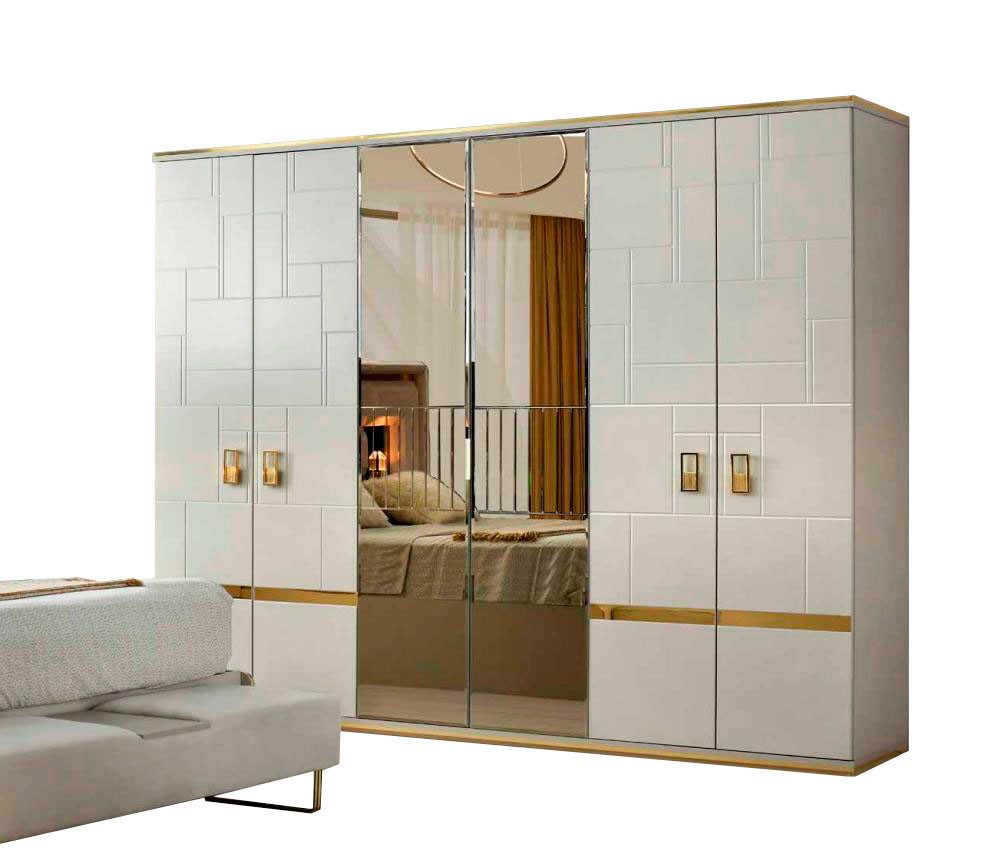 JVmoebel Kleiderschrank Rechteckig Kleiderschrank Weiß Gold Modern Design Spiegel Edelstahl (1-St., Kleiderschrank) Made in Europa
