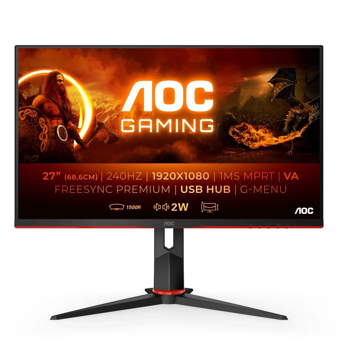 AOC C27G2ZU/BK Gaming-Monitor (69 cm/27 ", 1920 x 1080 px, 0,5 ms Reaktionszeit, 240 Hz, VA LCD)