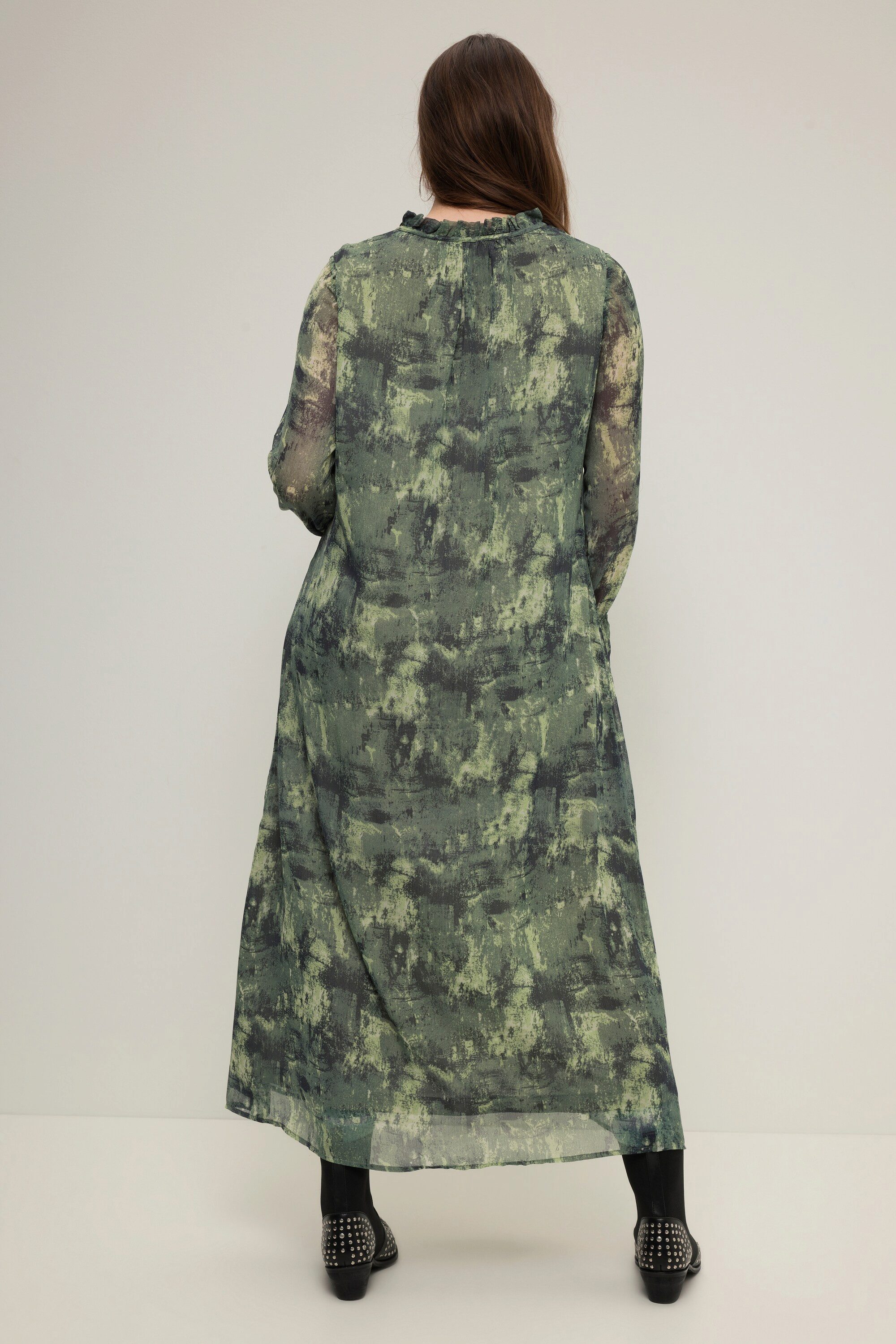 Studio Untold Midikleid Maxikleid A-Line Chiffon Allover-Print Langarm