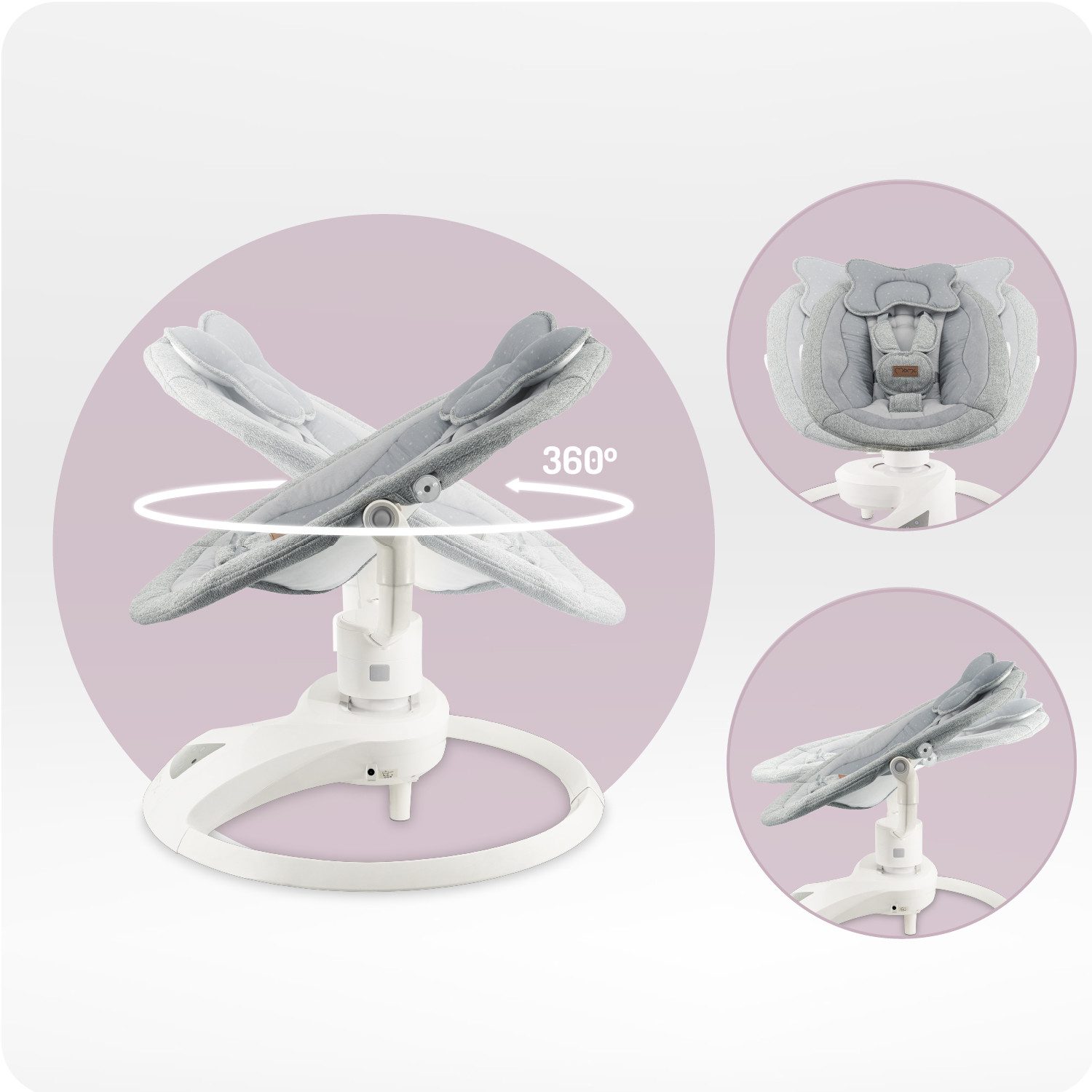 MoMi Babywippe Pearl, 360° drehbar, Bluetooth, 5 Stufen, 2 Modi