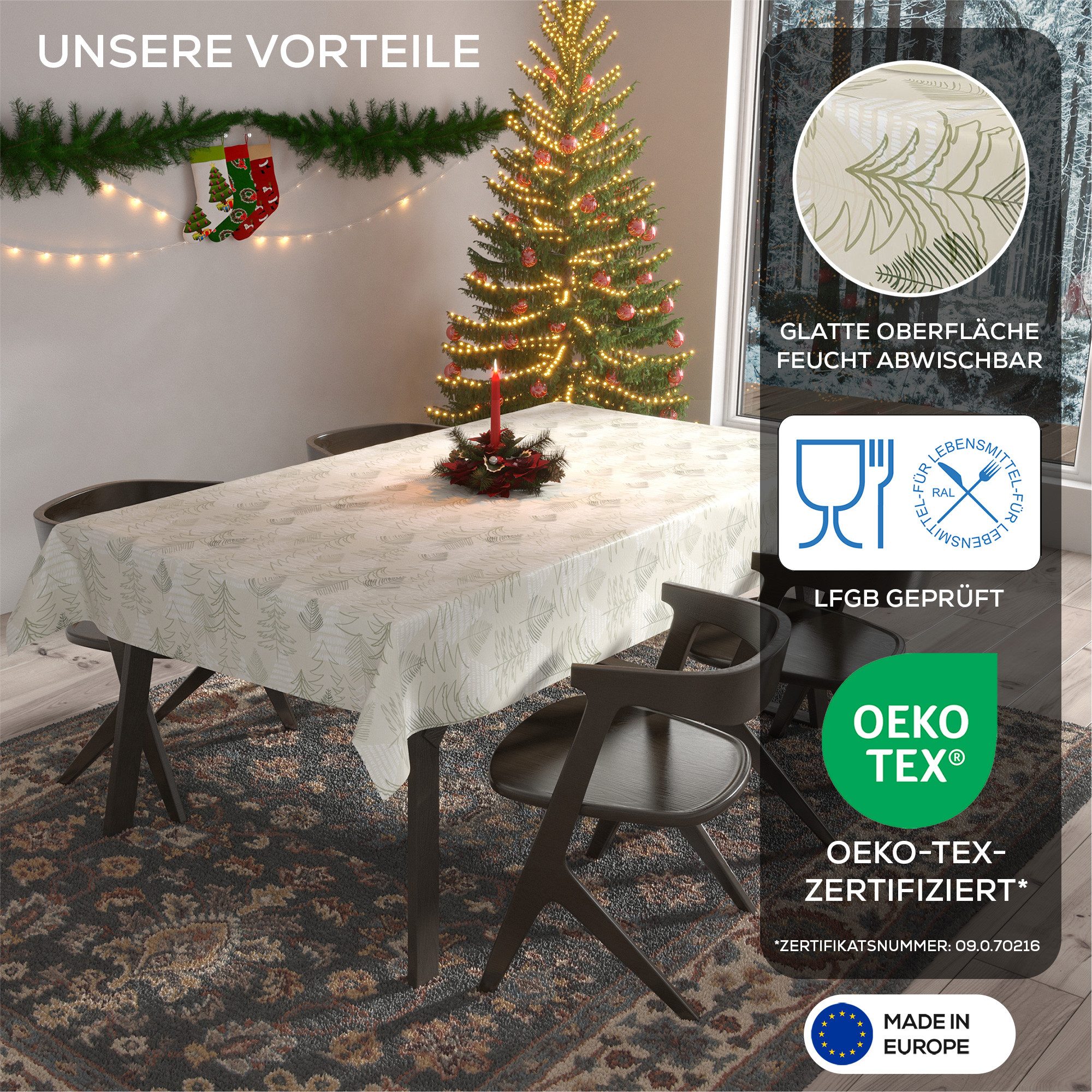 Beautex Tischdecke Wachstuchtischdecke abwischbar Tischdecke RUND ECKIG, Weihnachten (1-tlg)