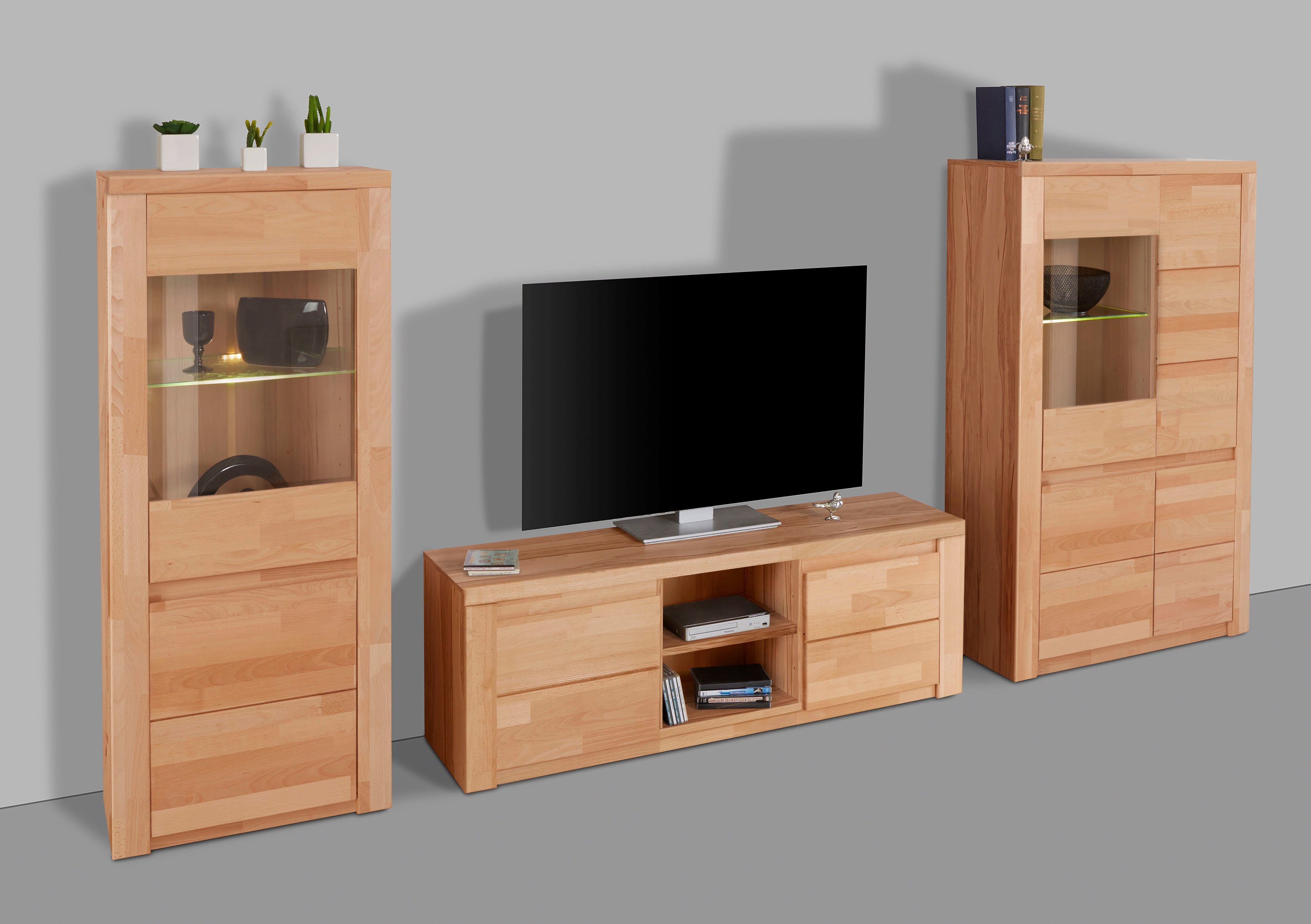 OTTO home Wohnwand Burani, (Set, 3-St), teilmassives Holz