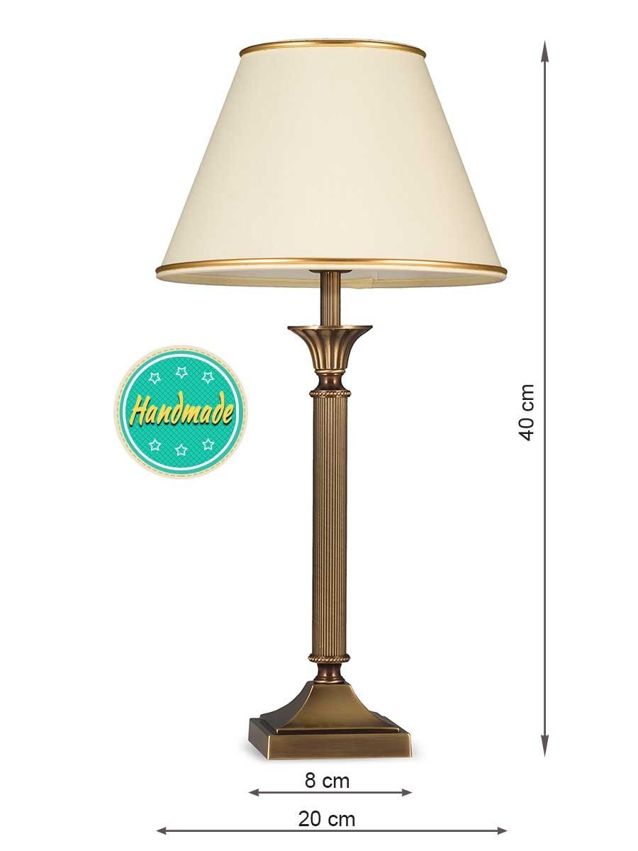 Helios Leuchten Tischleuchte Tischlampe Messing antik Stoffschirm gelb, Schreibtischlampe Nachttischlampe, Handarbeit echtes Messing
