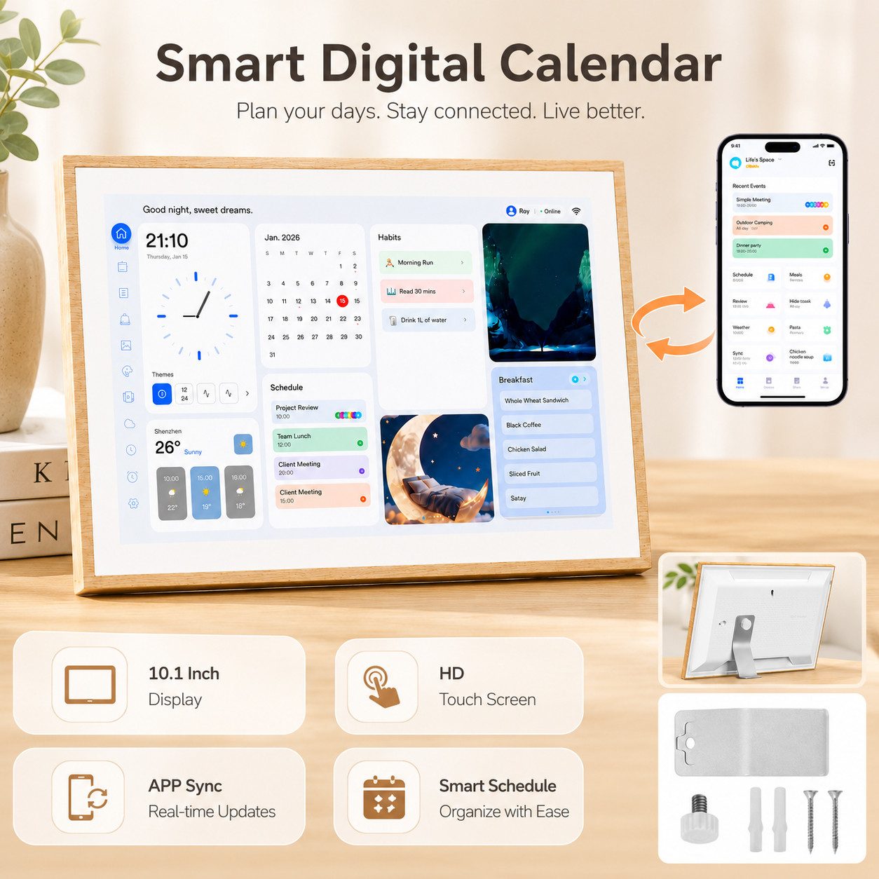 blackview Nest 10 10,1" Kalender Digitaler Bilderrahmen mit WiFi-Fotoübertragung Tablet (32 GB, Weihnachtsgeschenk für die Familie)