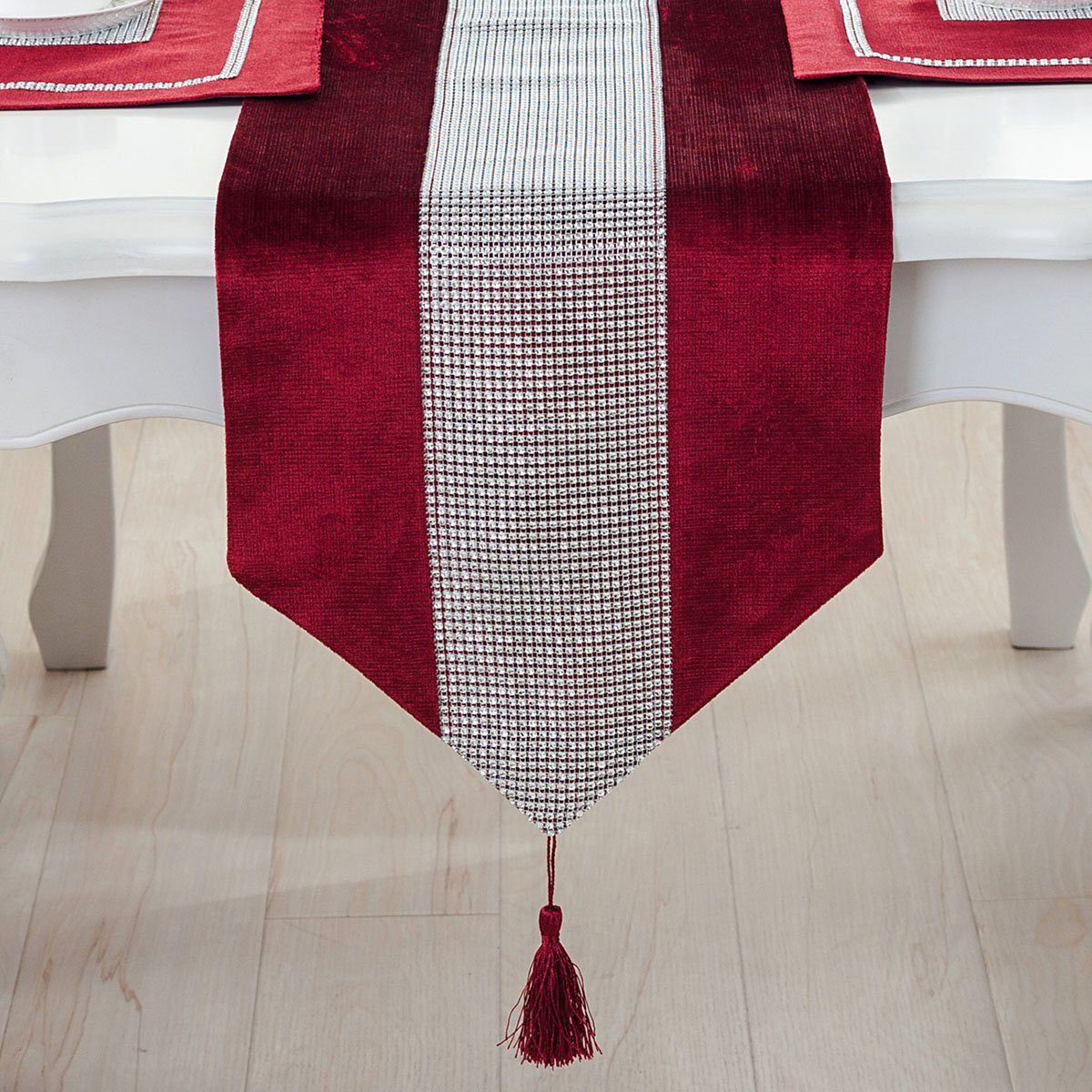 CTGtree Tischdecke Tischdecke mit Rot Tischdekoration Schmucksteinen Tischläufer