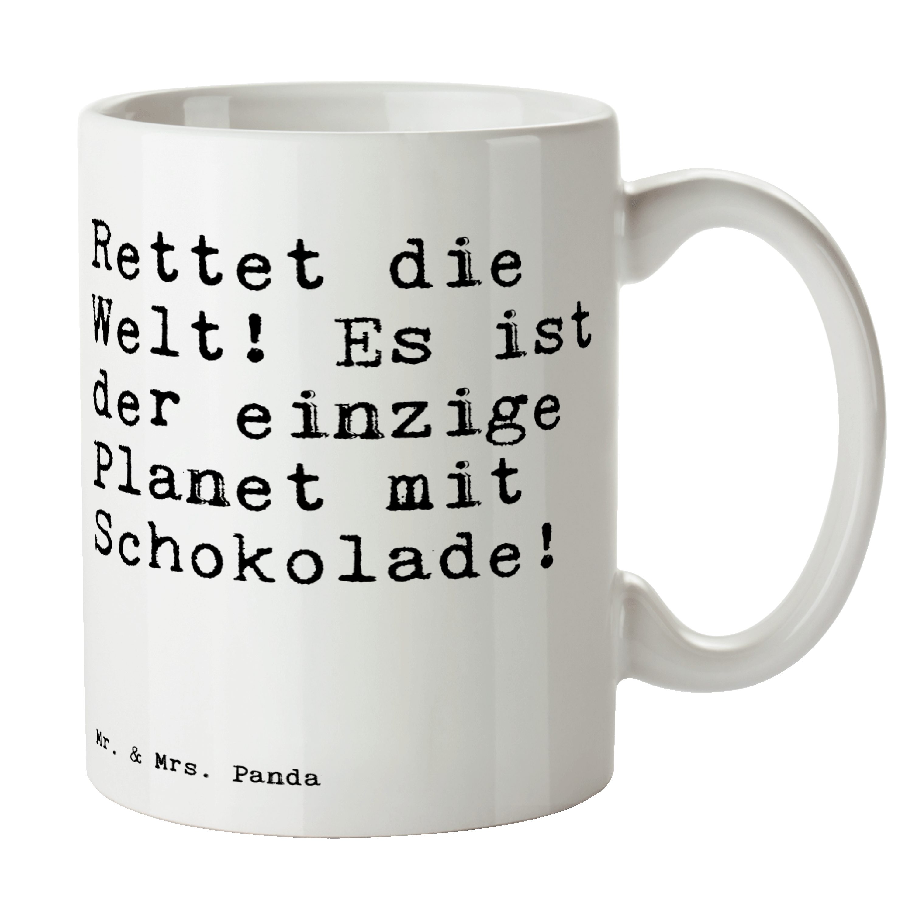 Rettet Mr. Schokolade, Spruch, Es... & Welt! - die Zitate, Panda - Tasse Keramik Mrs. Geschenk, Weiß