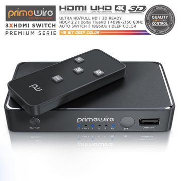Primewire Audio / Video Matrix-Switch, 3-Port 4k UHD HDMI Switch, Verteiler mit Fernbedienung, Netzteil