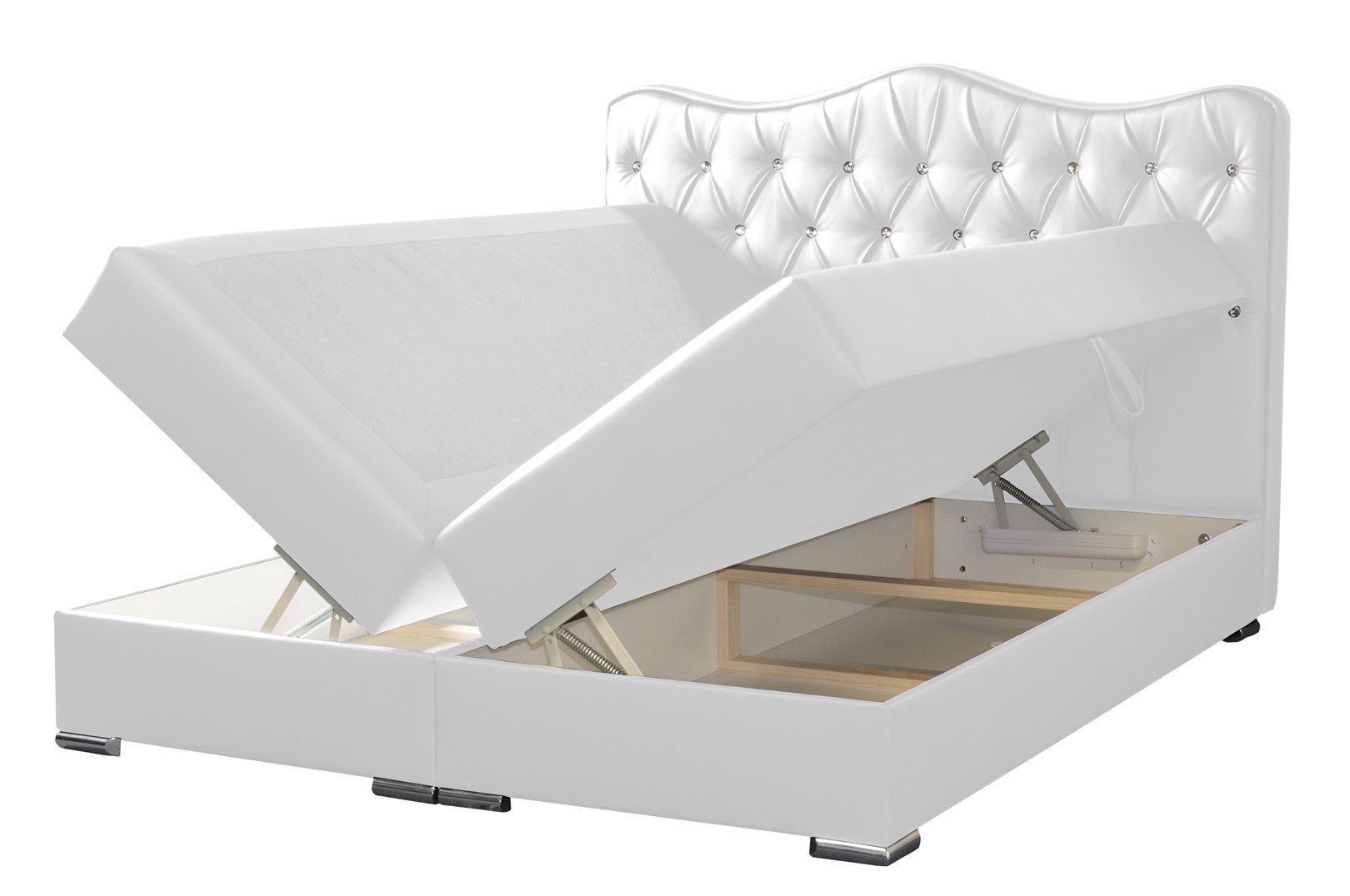 Fun Möbel Boxbett Schlafzimmerbett SULTAN in Kunstleder "Madryt" Weiß (inkl. Bettkasten, 1-St., inkl. Viscoschaumtopper)