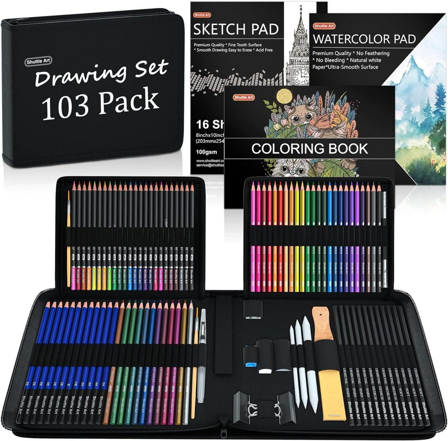 Shuttle Art Künstlerstift 103-teiliges Zeichenset Malset für Kinder und Erwachsene, mit