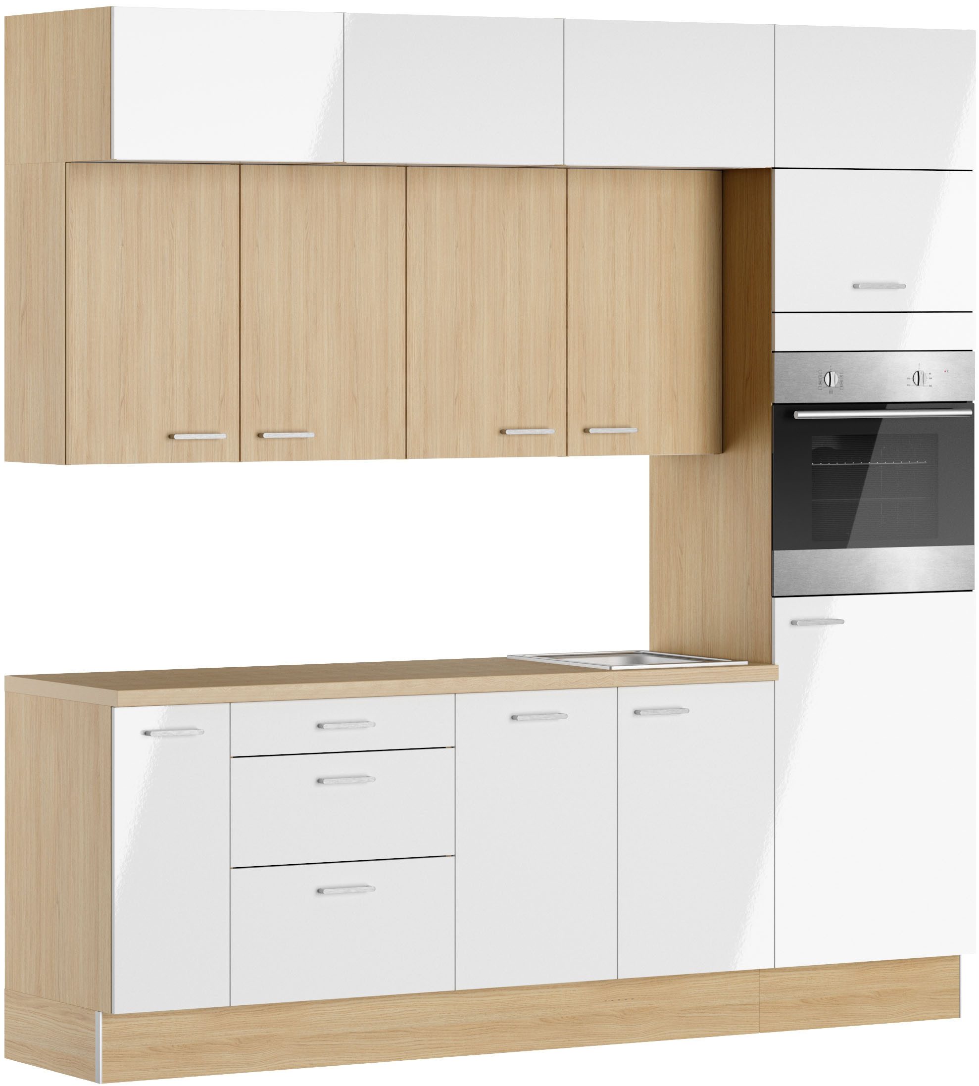 Coin cuisine Kitchenette KS-Lucy, largeur 240 cm, fermeture amortie, accessoires inclus, lave-vaisselle en option