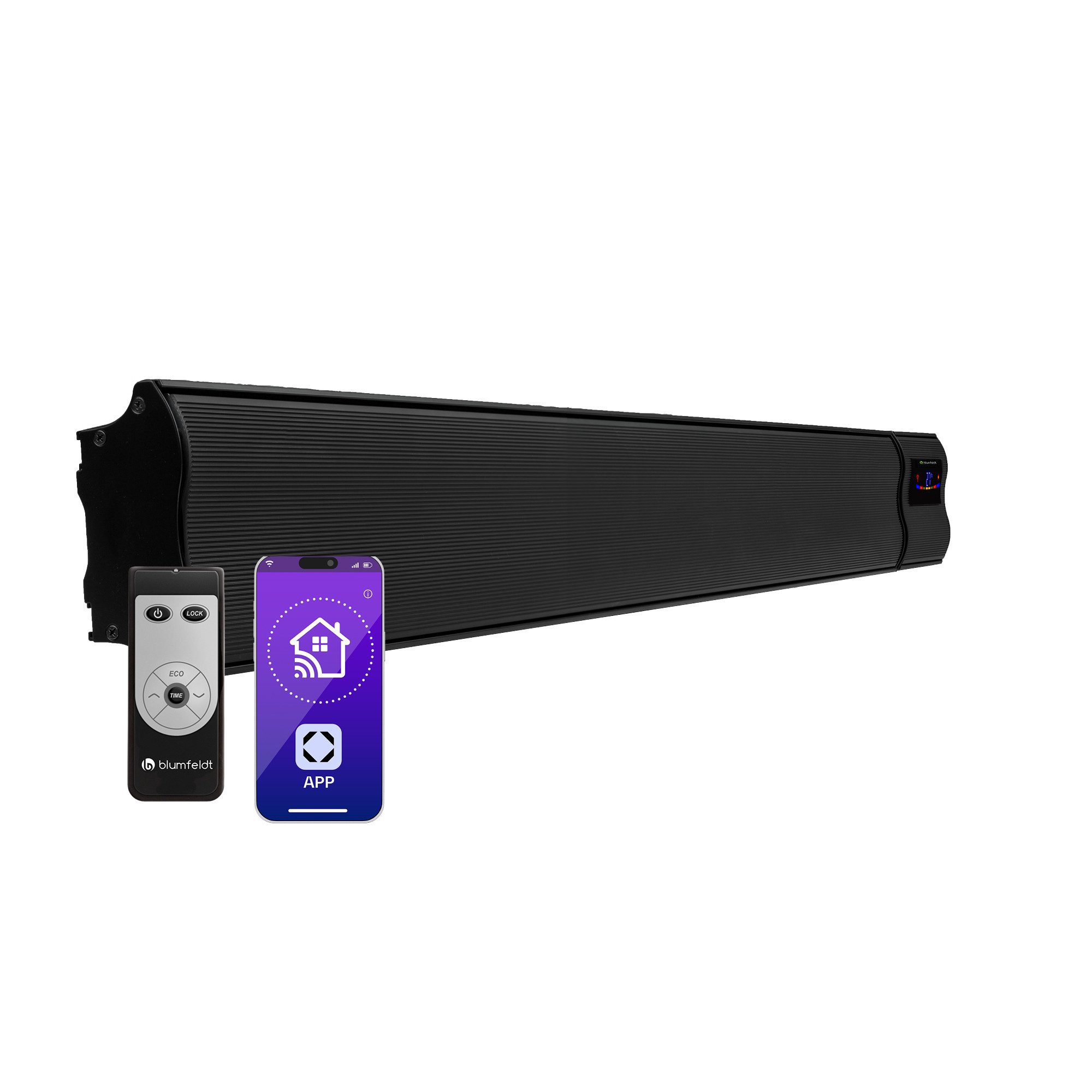 blumfeldt Heizstrahler Cosmic Beam Smart 24 Infrarot-Heizstrahler 2400W App Fernbedienung, Infrarot Heizstrahler Terrasse Wand Terrassenheizstrahler IR Strahler