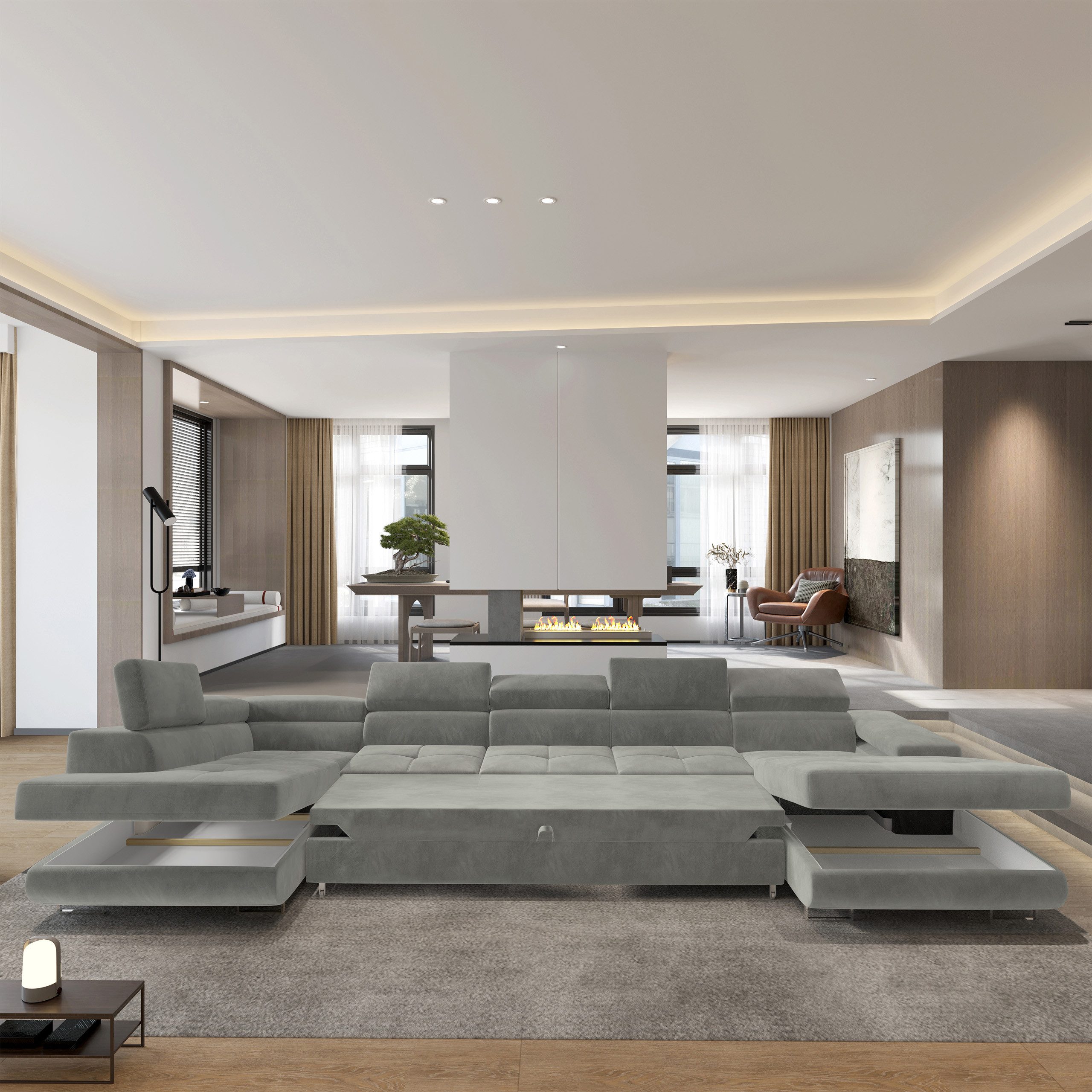 Masseno Ecksofa TORIVA mit Schlaffunktion U-Form, Sofa mit Bettkasten