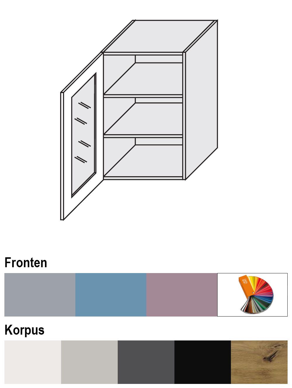 Feldmann-Wohnen Klapphängeschrank Bari (W2S/50, 1-türig, 2 Einlegeböden, 1-St., moderne Kassettenoptik, lackierte Fronten, 50x32,5x72cm) lava / RAL 4009 pastellviolett matt