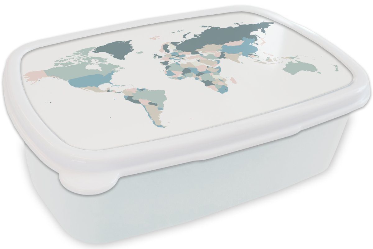 Pastell, Lunchbox (2-tlg), für Einfach für - weiß Brotdose, Jungs Erwachsene, Weltkarte Brotbox und Kinder - Mädchen Kunststoff, und MuchoWow