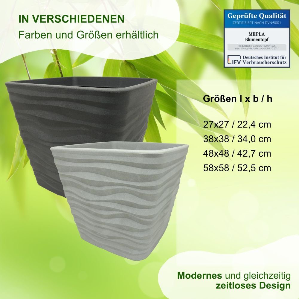 Heimwerkercenter Pflanzkübel MePla Quadrat Blumentopf Bolzano 27x27cm, Grau, frostfester Kunstoff