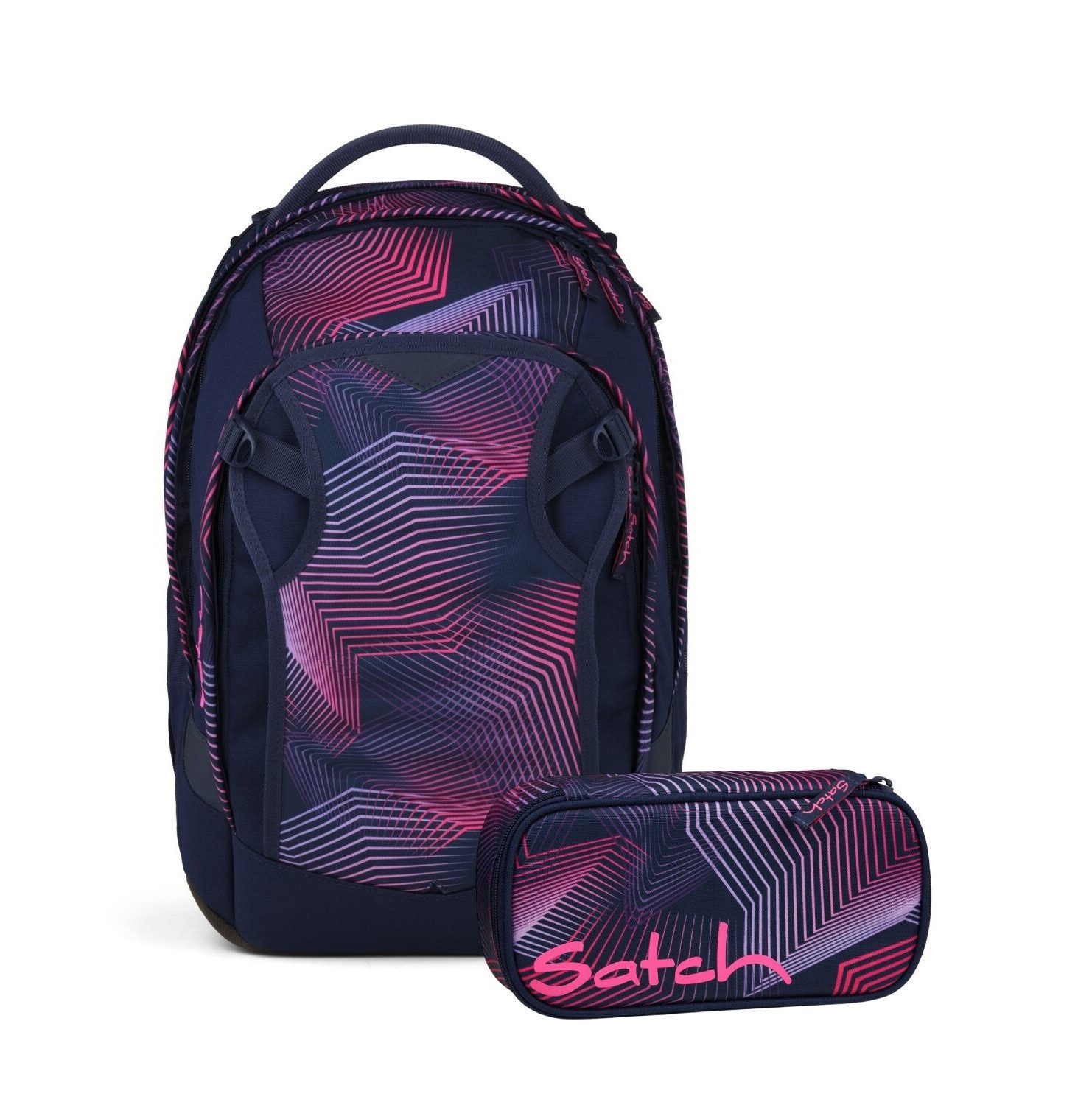 Satch Schulranzen Schulrucksack-Set MATCH PLUS Seismic Pink 2-teilig (2-teilig), Schulranzen, ergonomisch, 30 + 5 Liter, 4 Fächer