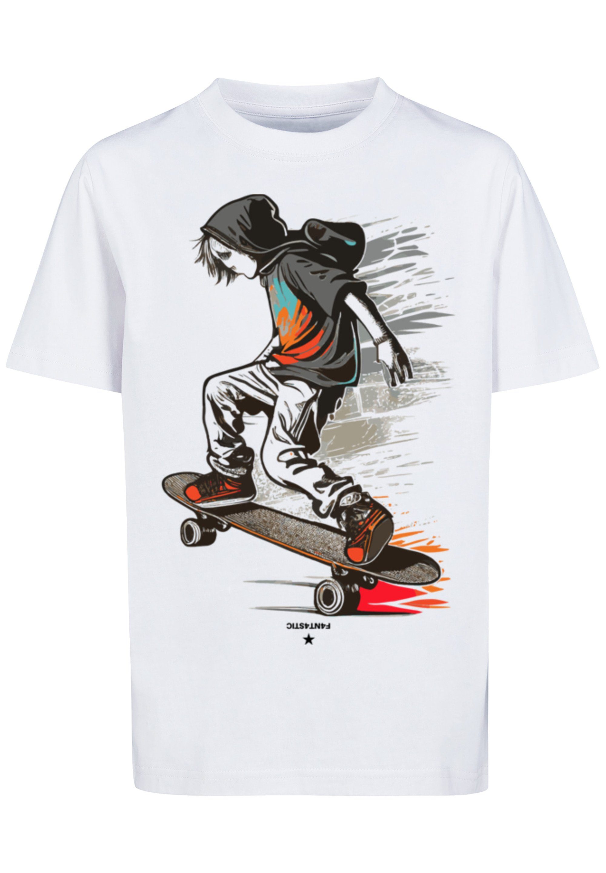 T-Shirt Skateboarder Print F4NT4STIC weiß