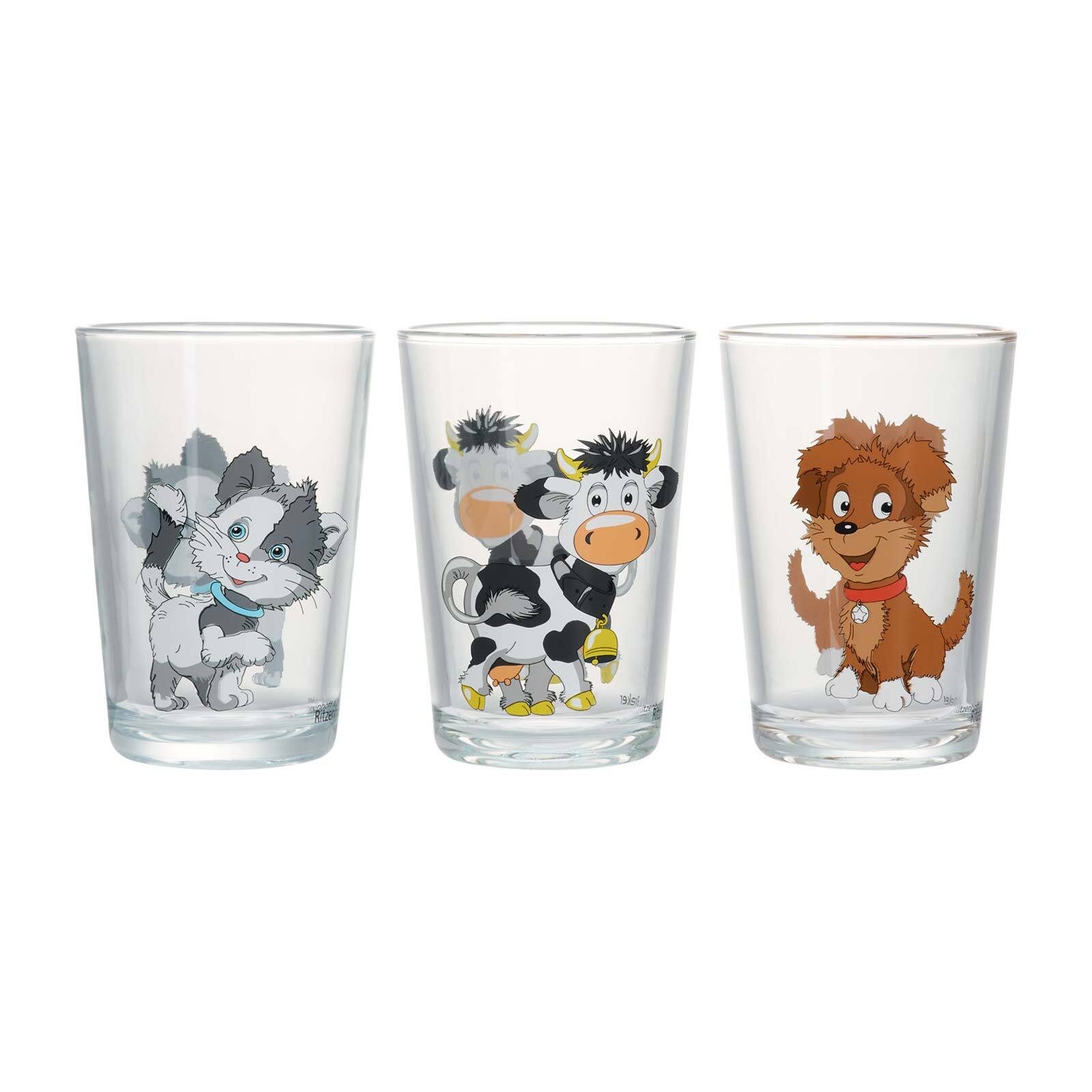Ritzenhoff & Breker Kinderbecher Hoftiere Kindergläser 205 ml 3er Set, 3-tlg., Glas