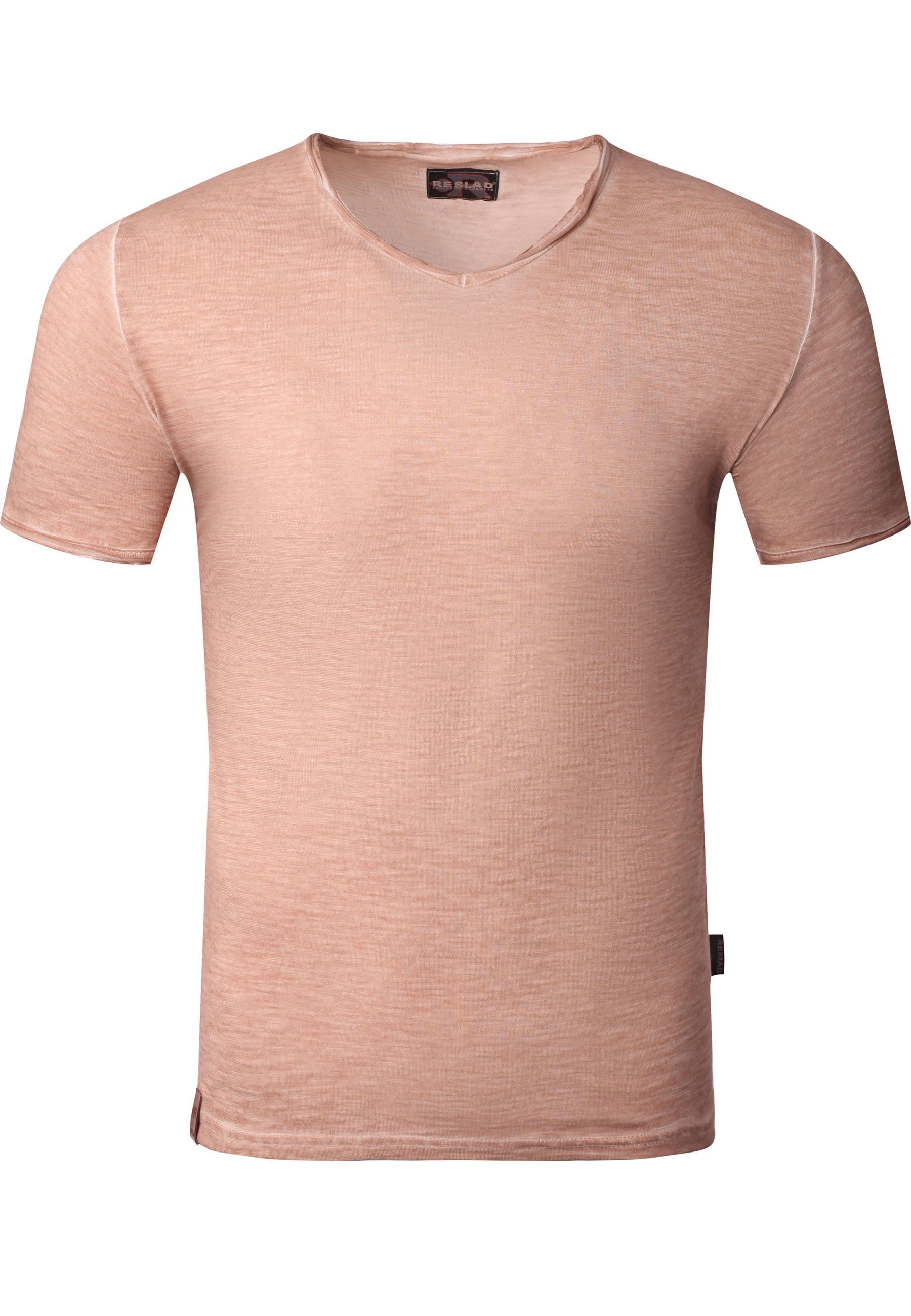 Reslad T-Shirt Reslad T-Shirt Herren V-Ausschnitt verwaschen Vintage Optik Shirt (1-tlg) V-Neck Vintage Style Männer Shirt camel-braun