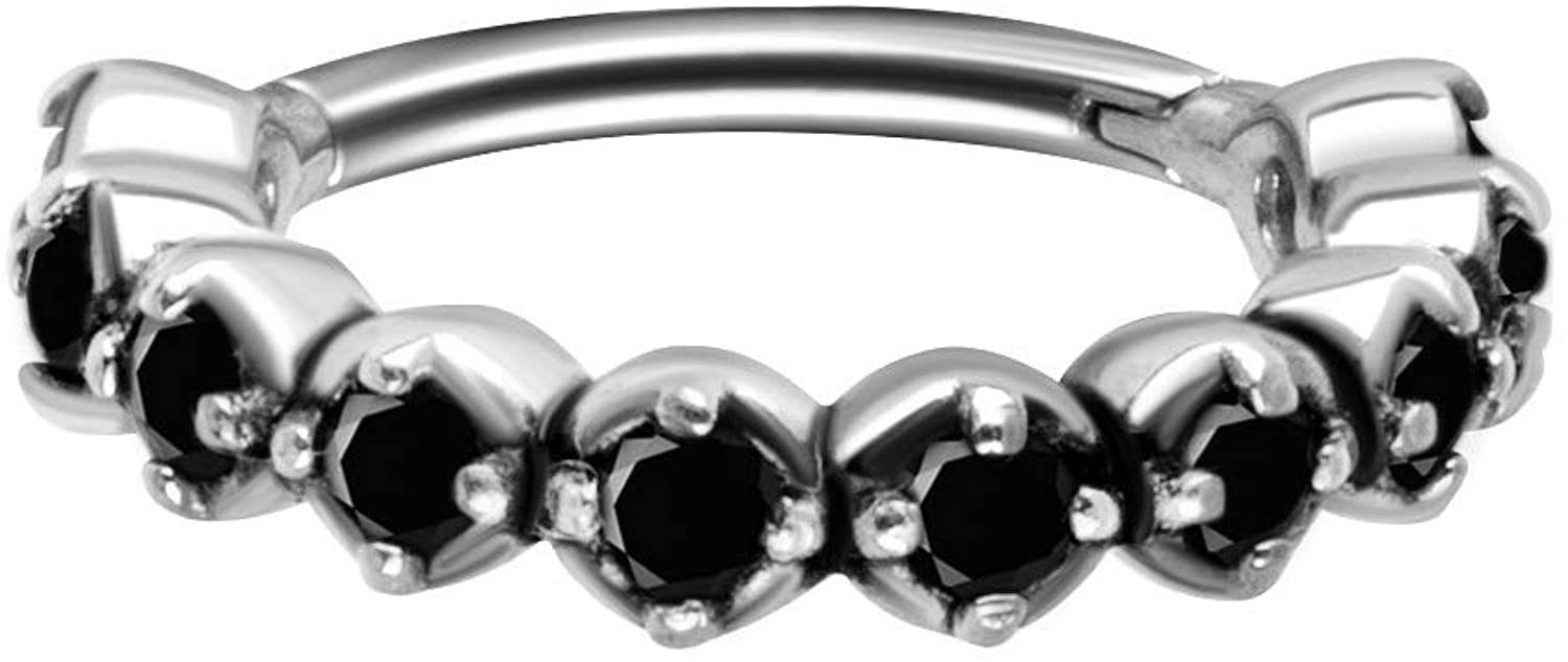 Karisma Piercing-Set Karisma Edelstahl 316L Hinged/Clicker Ring Piercing Ohrring Zirkonia Set 1,2x8mm - Silber Black Zirkonia