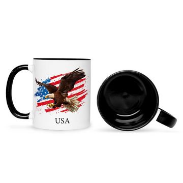 GRAVURZEILE Tasse Bedruckt mit Motiv - USA - Für Amerika Fans, Keramik, Ländertasse mit Flagge & Adler - Geschenk Souvenir mit American Flag