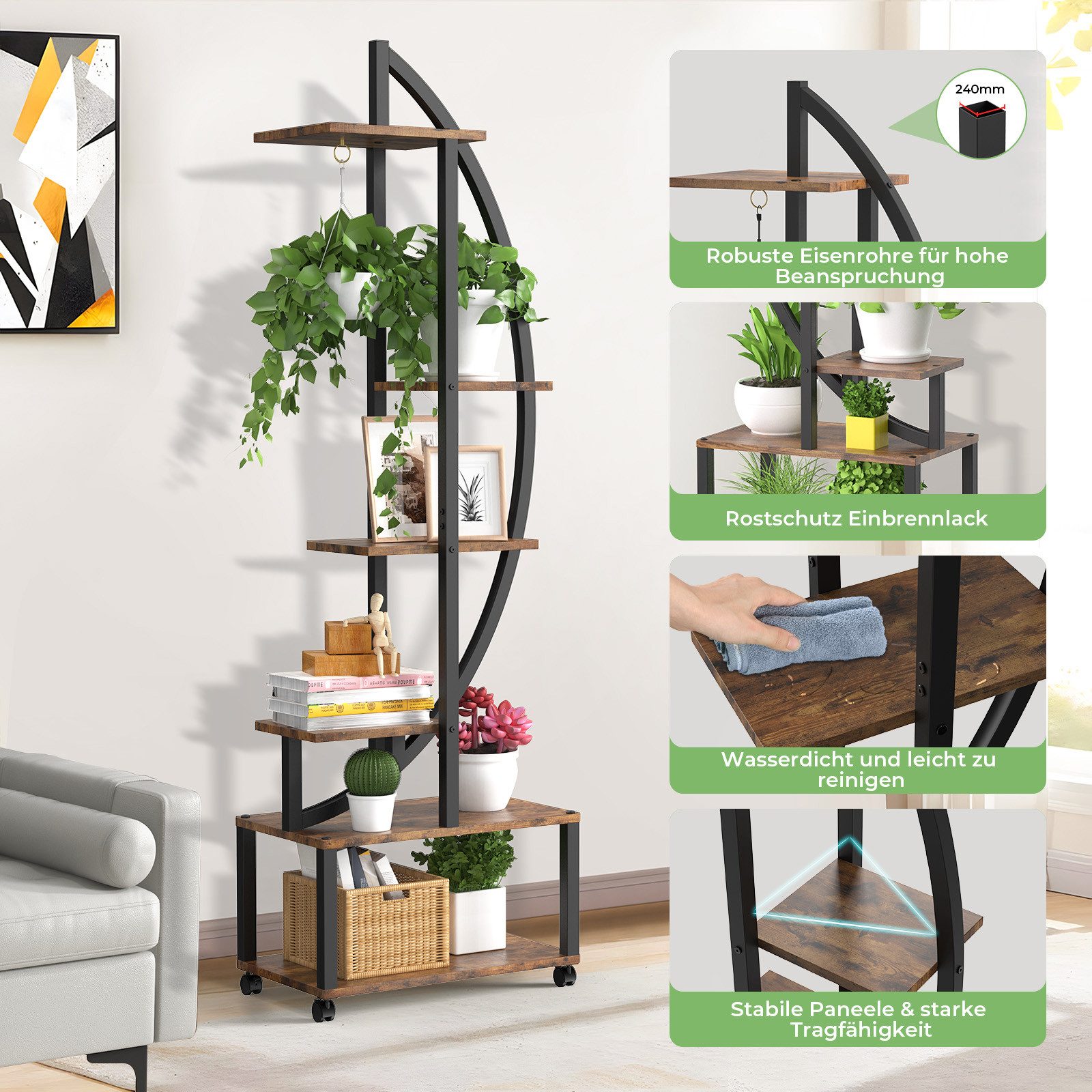 Jibenhome Pflanzentreppe Blumenständer mit 6 Ebenen, 2 Stück Pflanzenregal mit Pflanzenlicht