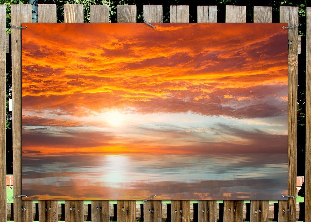 Thumbnail - Wallario Sichtschutzzaunmatten Abendrot in Reflexion über dem See