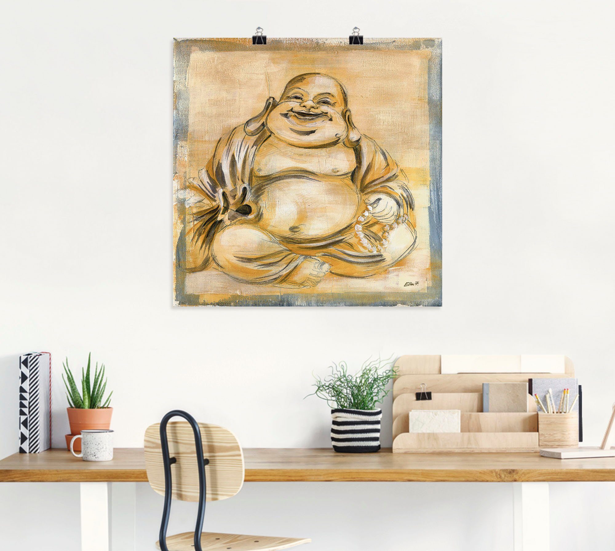 Artland Wandbild I, oder Leinwandbild, als Größen Fröhlicher Poster Religion Alubild, Buddha in versch. Wandaufkleber St), (1