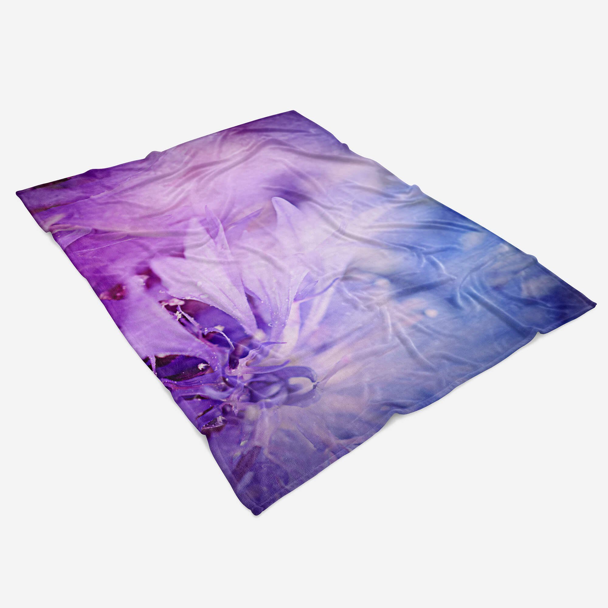 Sinus Art Fotoku, mit Kuscheldecke Handtuch Blüten (1-St), Strandhandtuch Fotomotiv Handtücher Blau Saunatuch Handtuch Baumwolle-Polyester-Mix